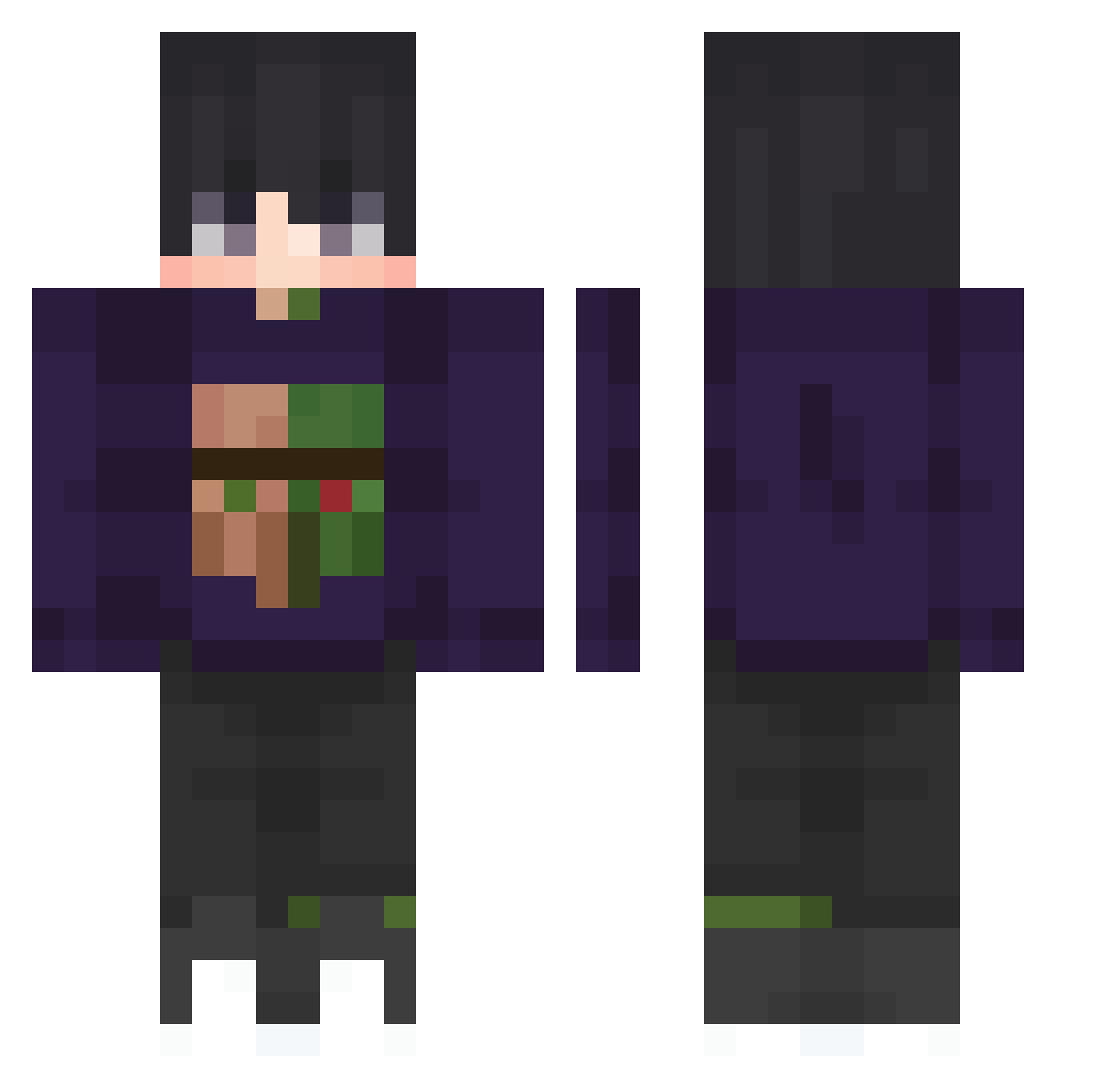 Qkul Minecraft skin, front and back view