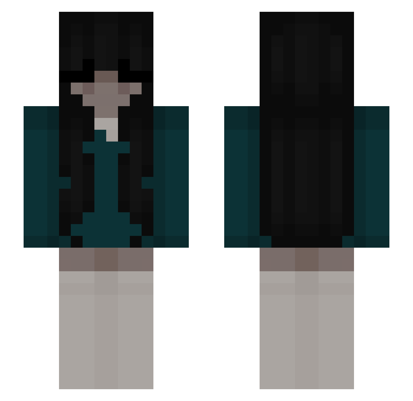 WikiPlej Minecraft skin, front and back view