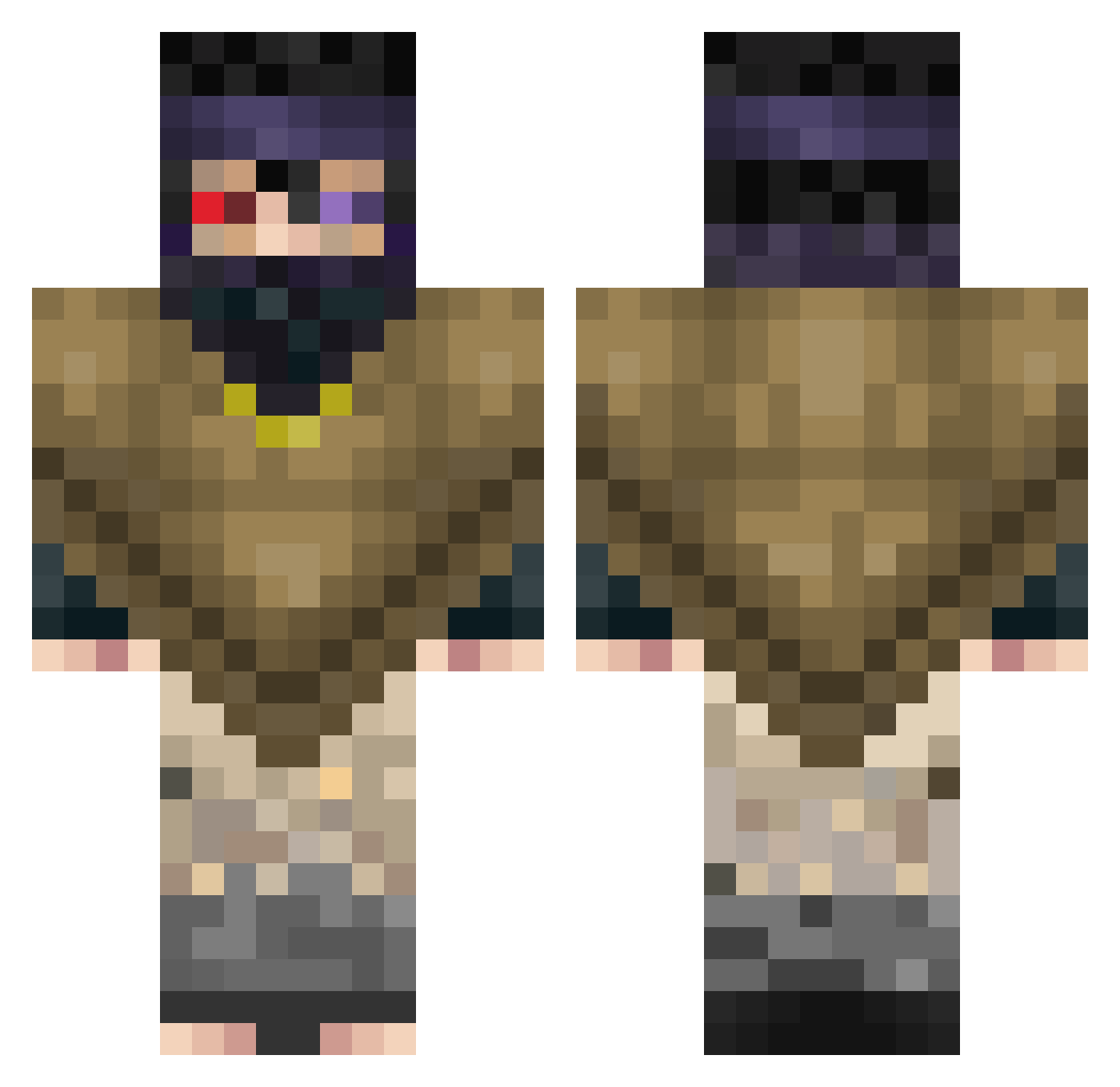 KriDeVali Minecraft skin, front and back view