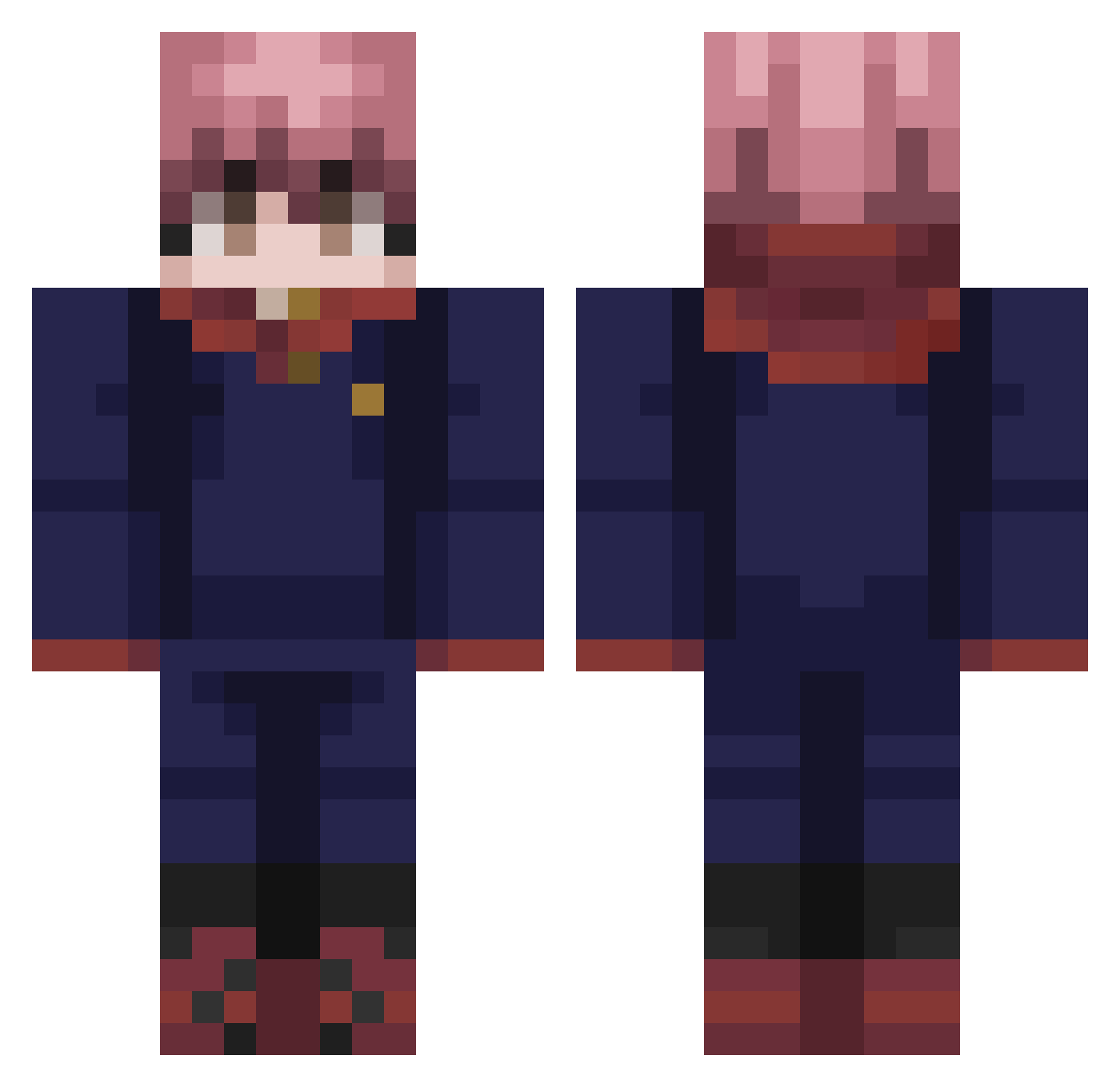 BloodeyeBob Minecraft skin, front and back view