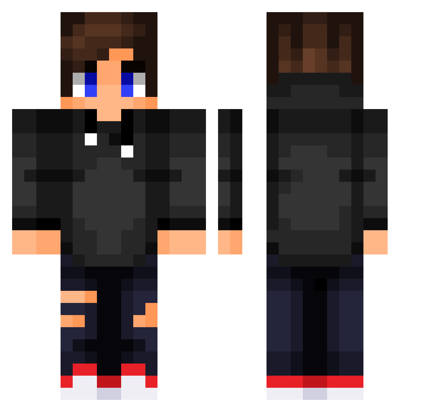 PreFate Minecraft skin, front and back view
