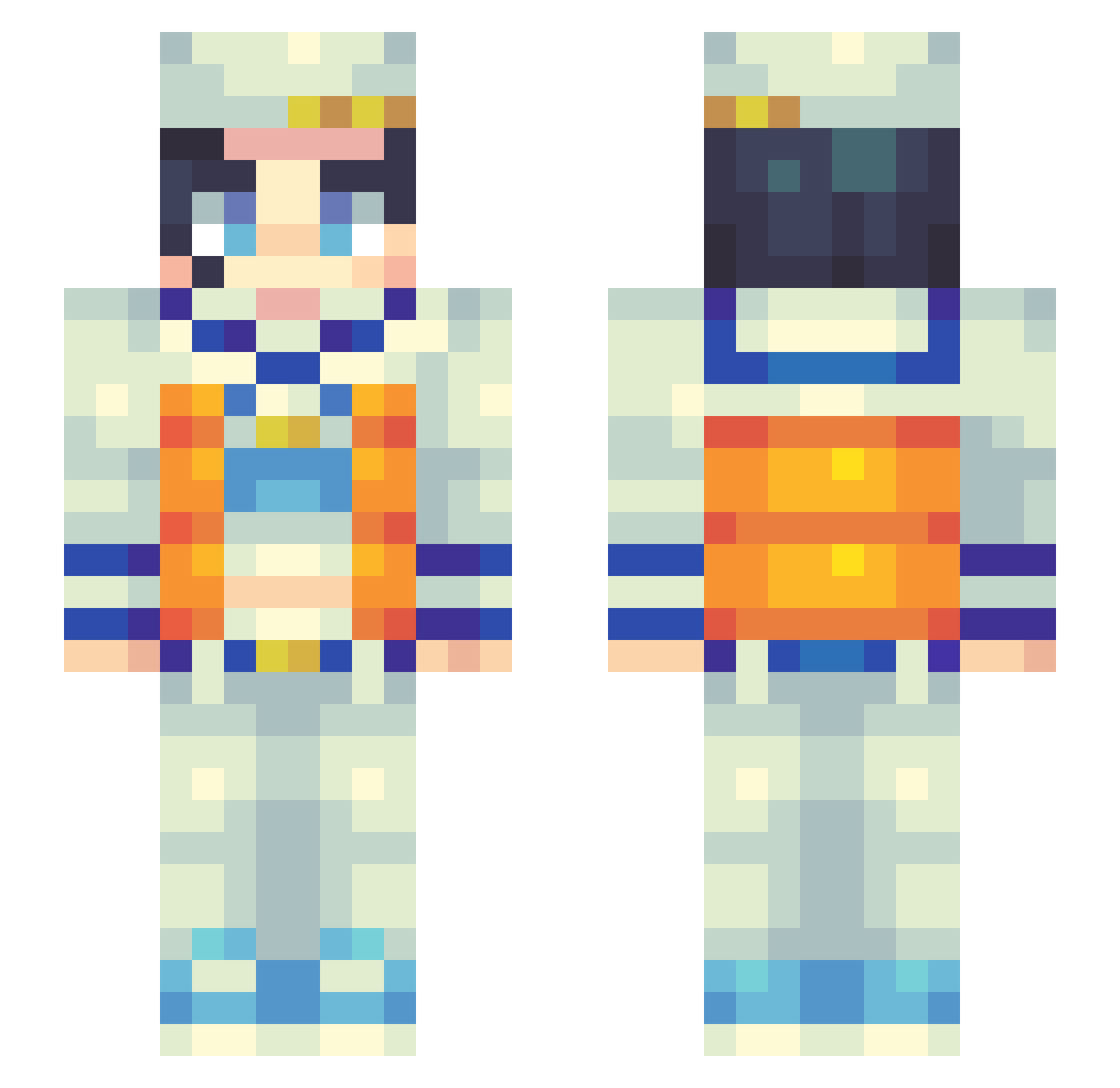 Axolotl_Jack Minecraft skin, front and back view
