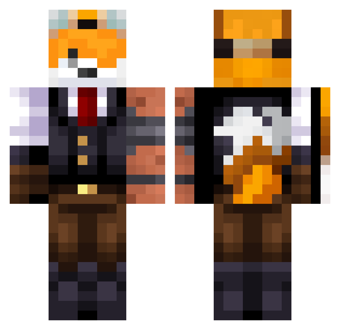WhitefoxxTv Minecraft skin, front and back view