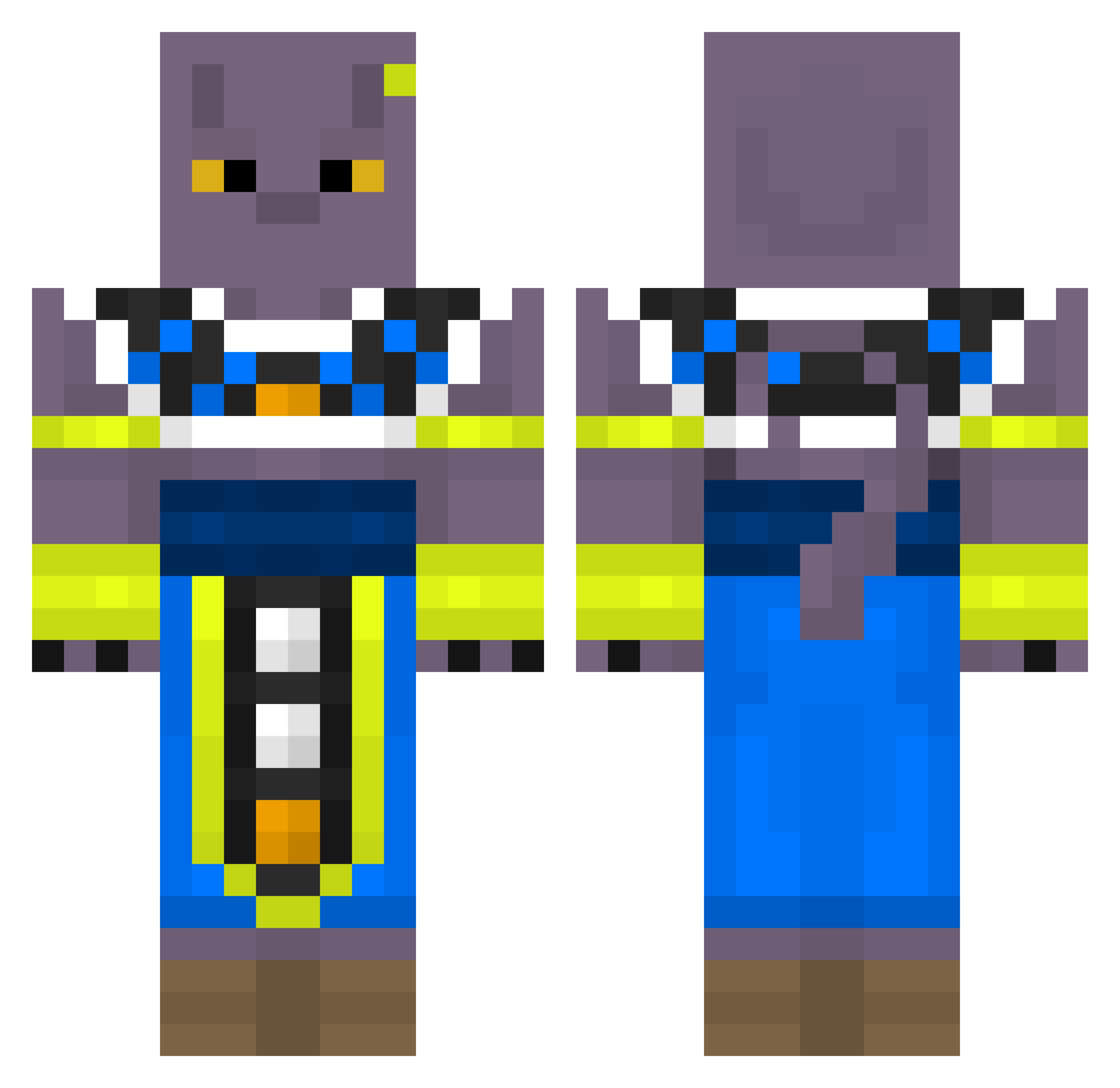 dotPython Minecraft skin, front and back view