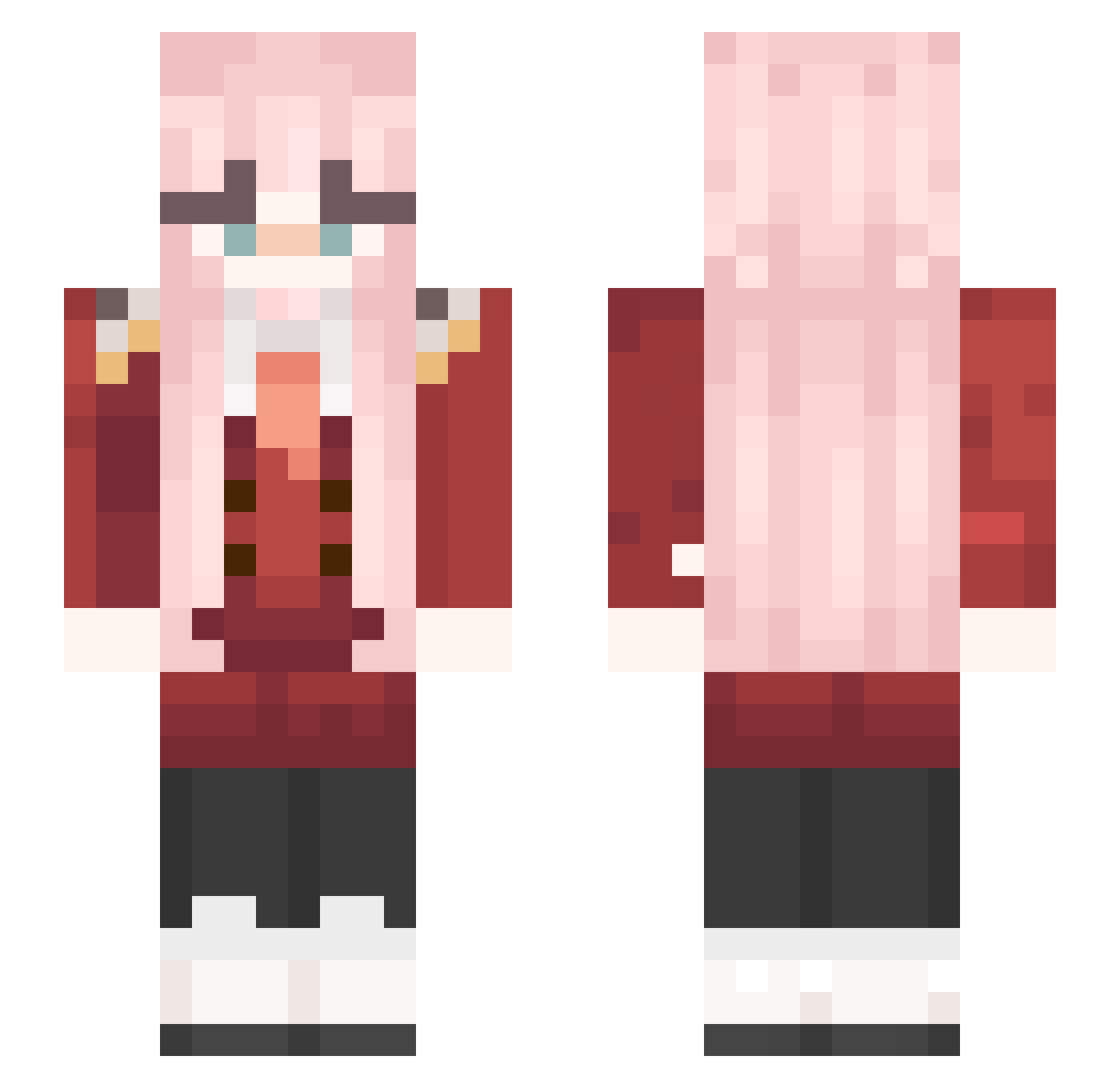 Requote Minecraft skin, front and back view