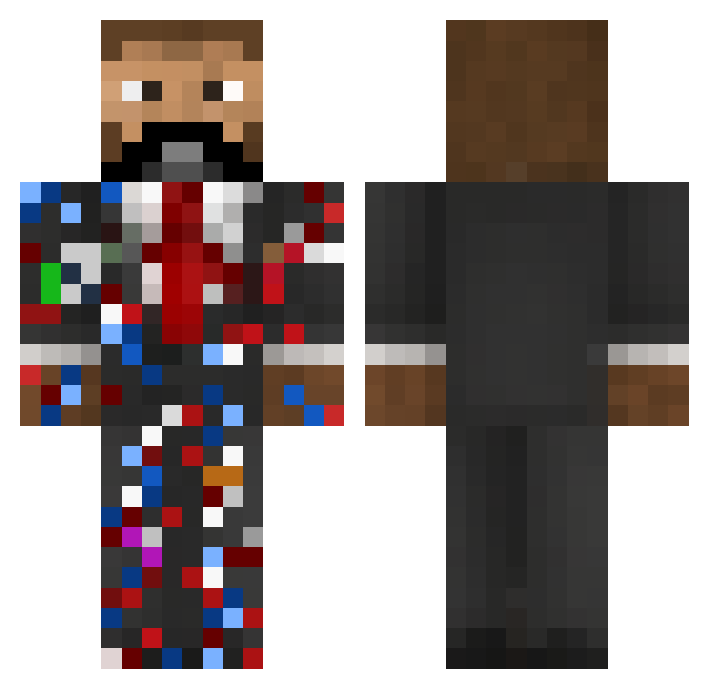 Pixelateduels Minecraft skin, front and back view