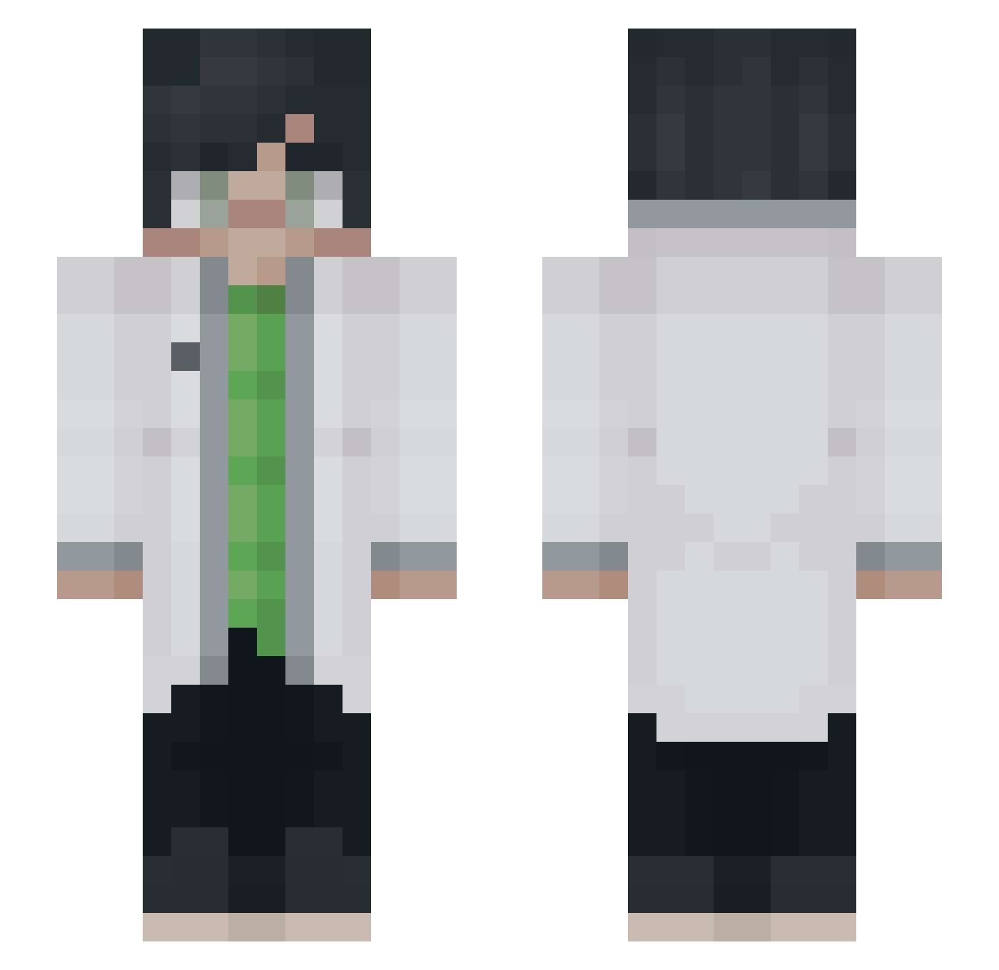 Researches Minecraft skin, front and back view
