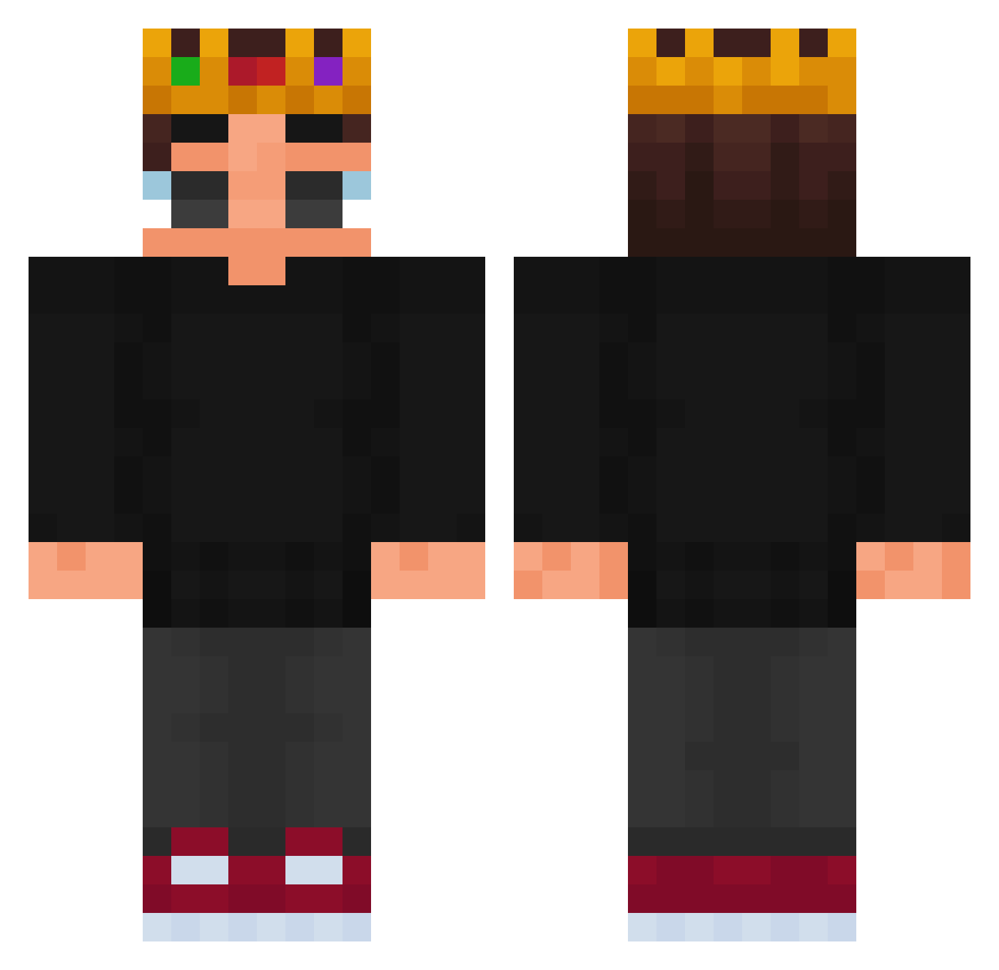 xLorak Minecraft skin, front and back view
