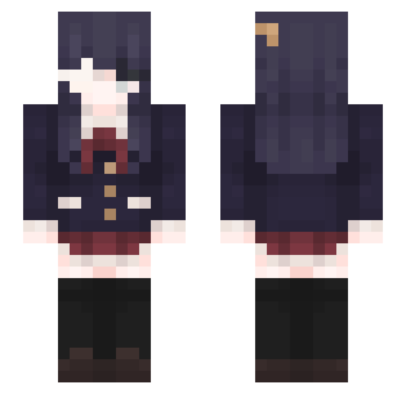 TakanashiRikkaZ Minecraft skin, front and back view