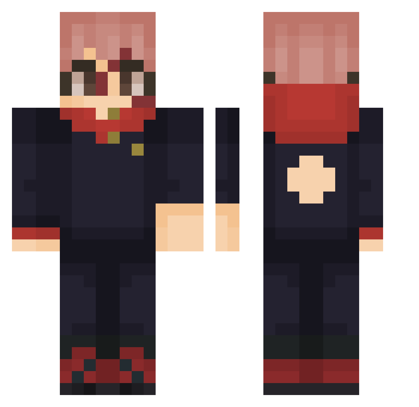 JuJuBot64 Minecraft skin, front and back view