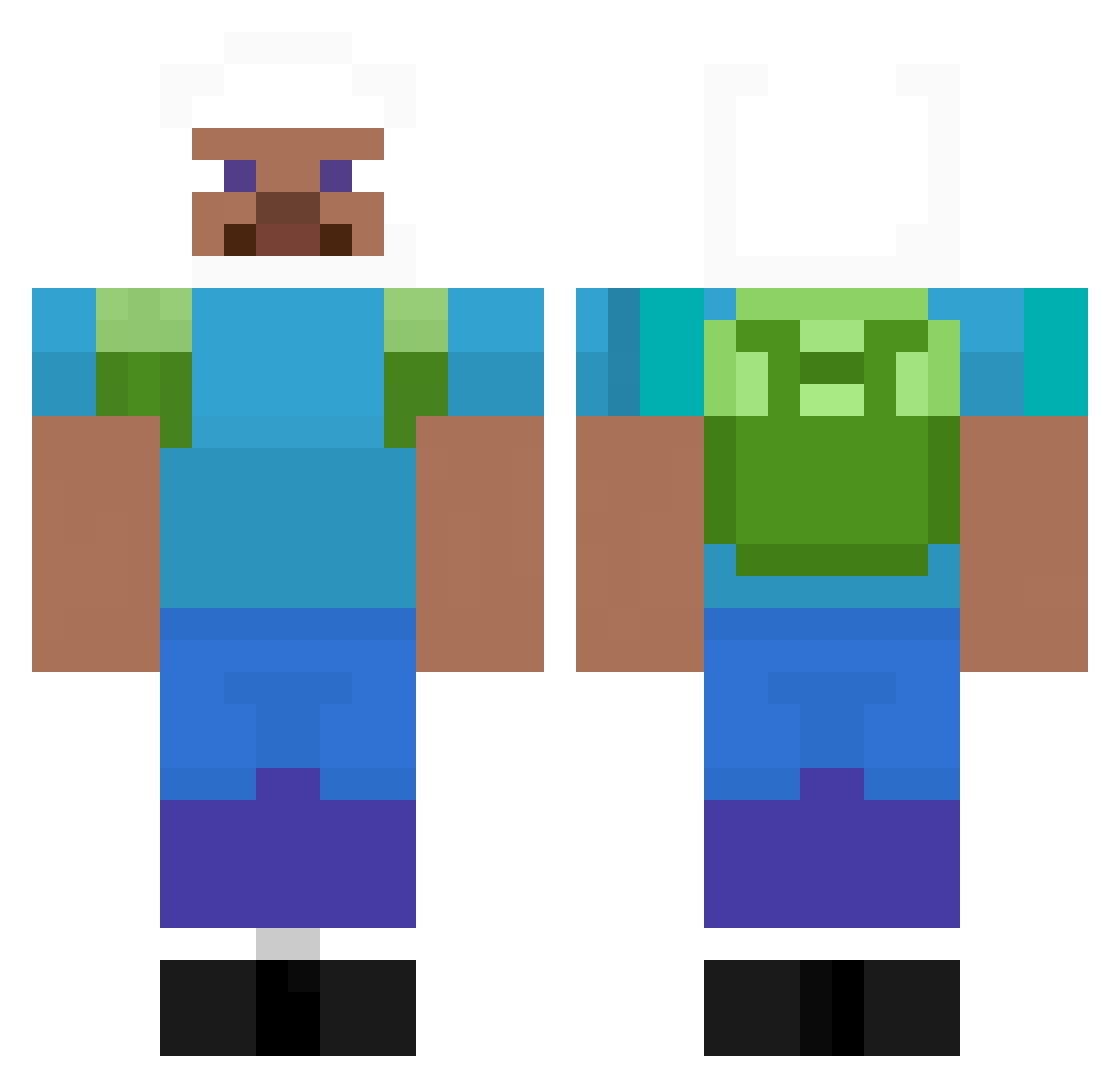 sake_exe Minecraft skin, front and back view