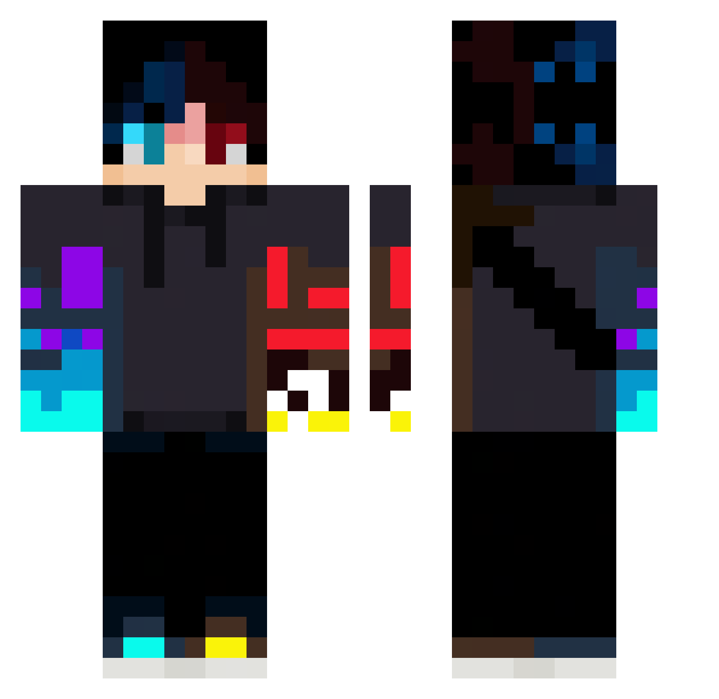 Sideo0 Minecraft skin, front and back view