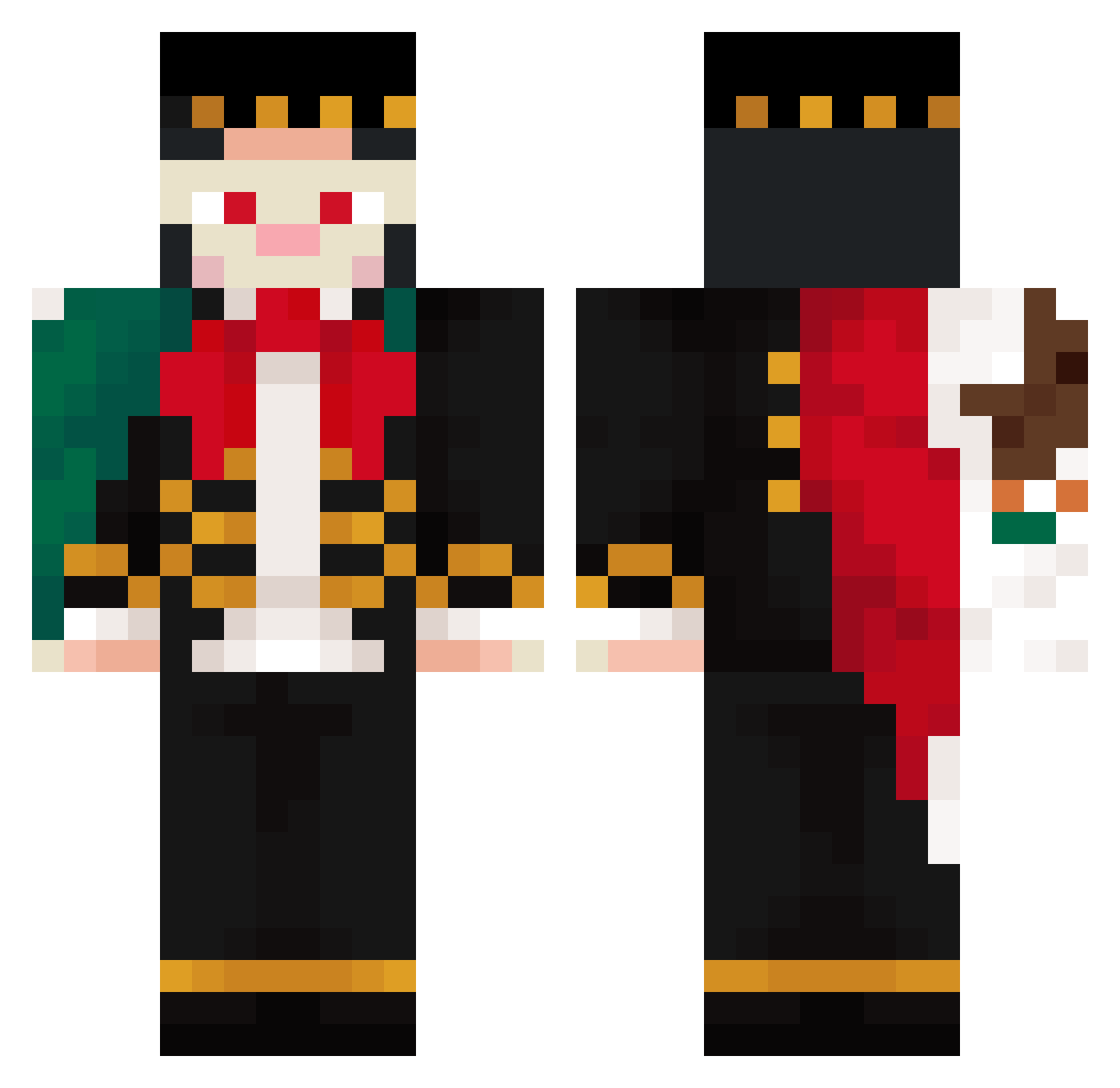 Xmanlive Minecraft skin, front and back view