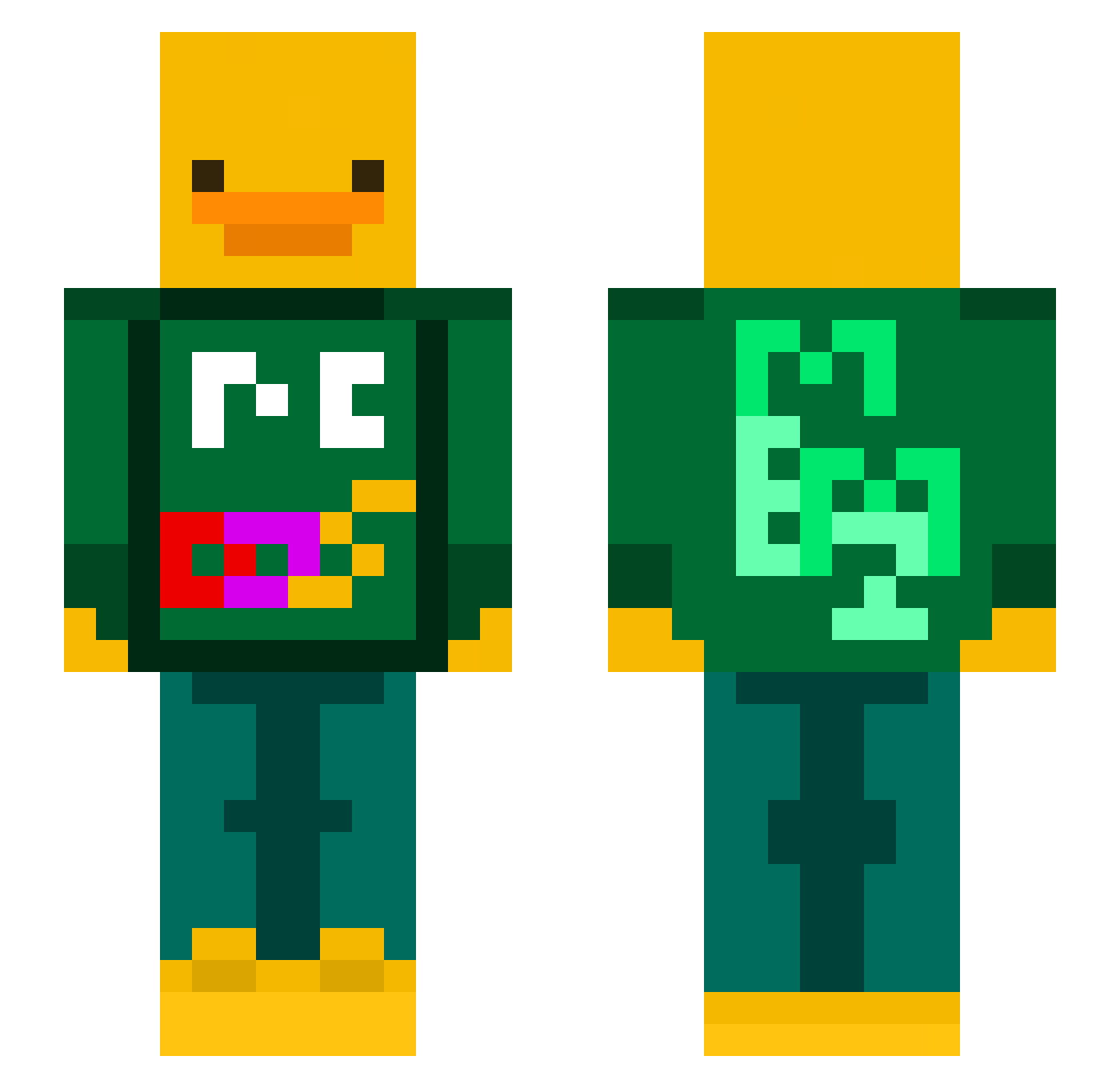 Xmantry Minecraft skin, front and back view