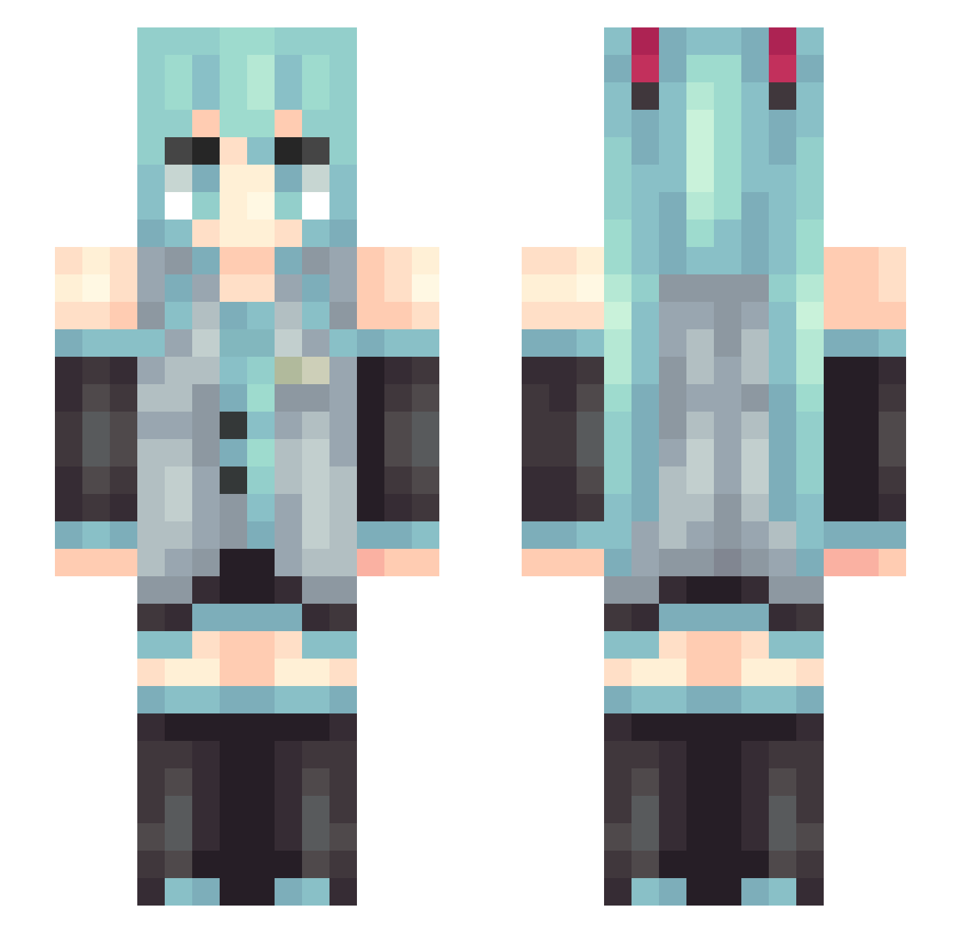 QuietMiku Minecraft skin, front and back view