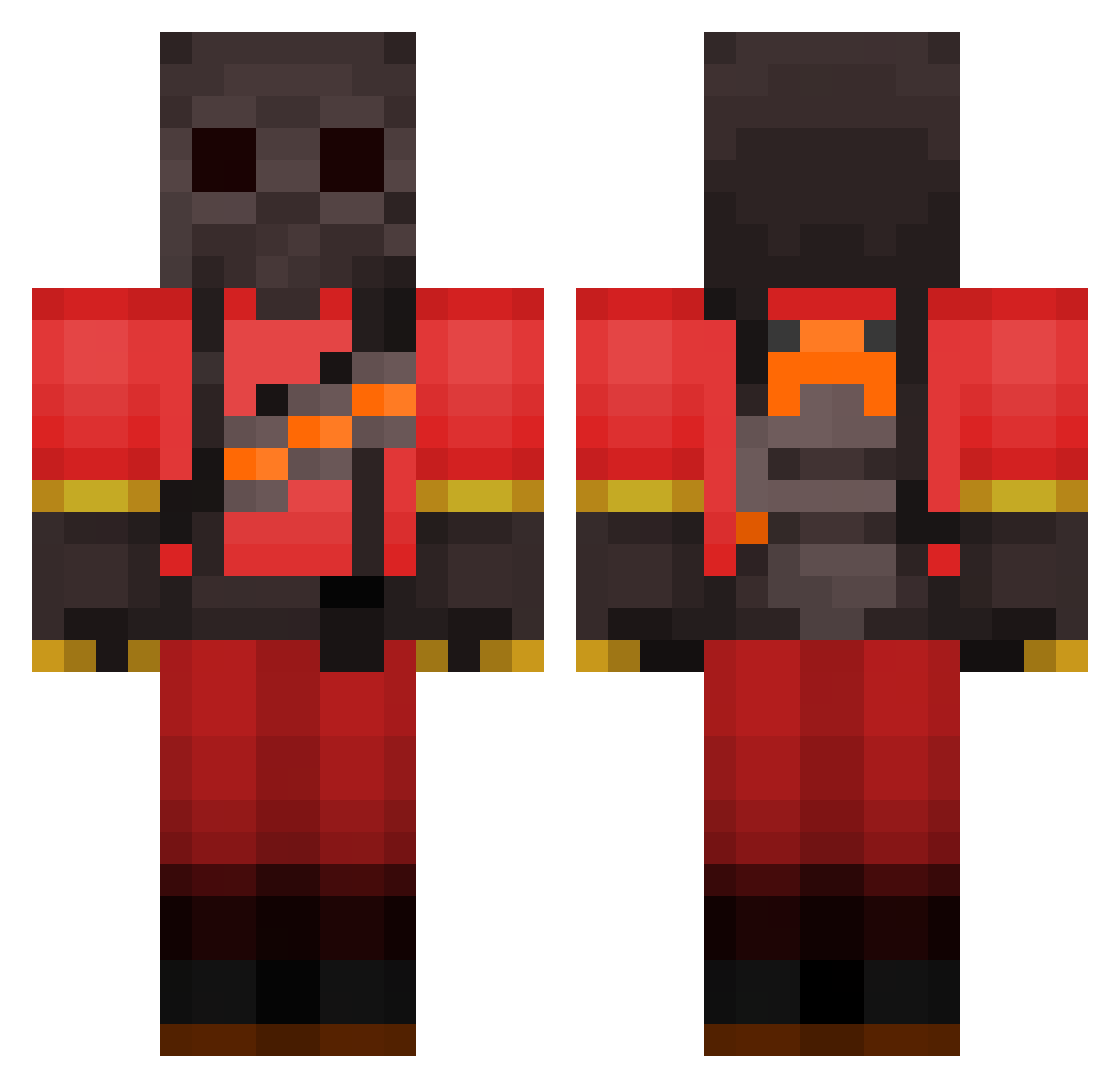 Pyromaniac Minecraft skin, front and back view