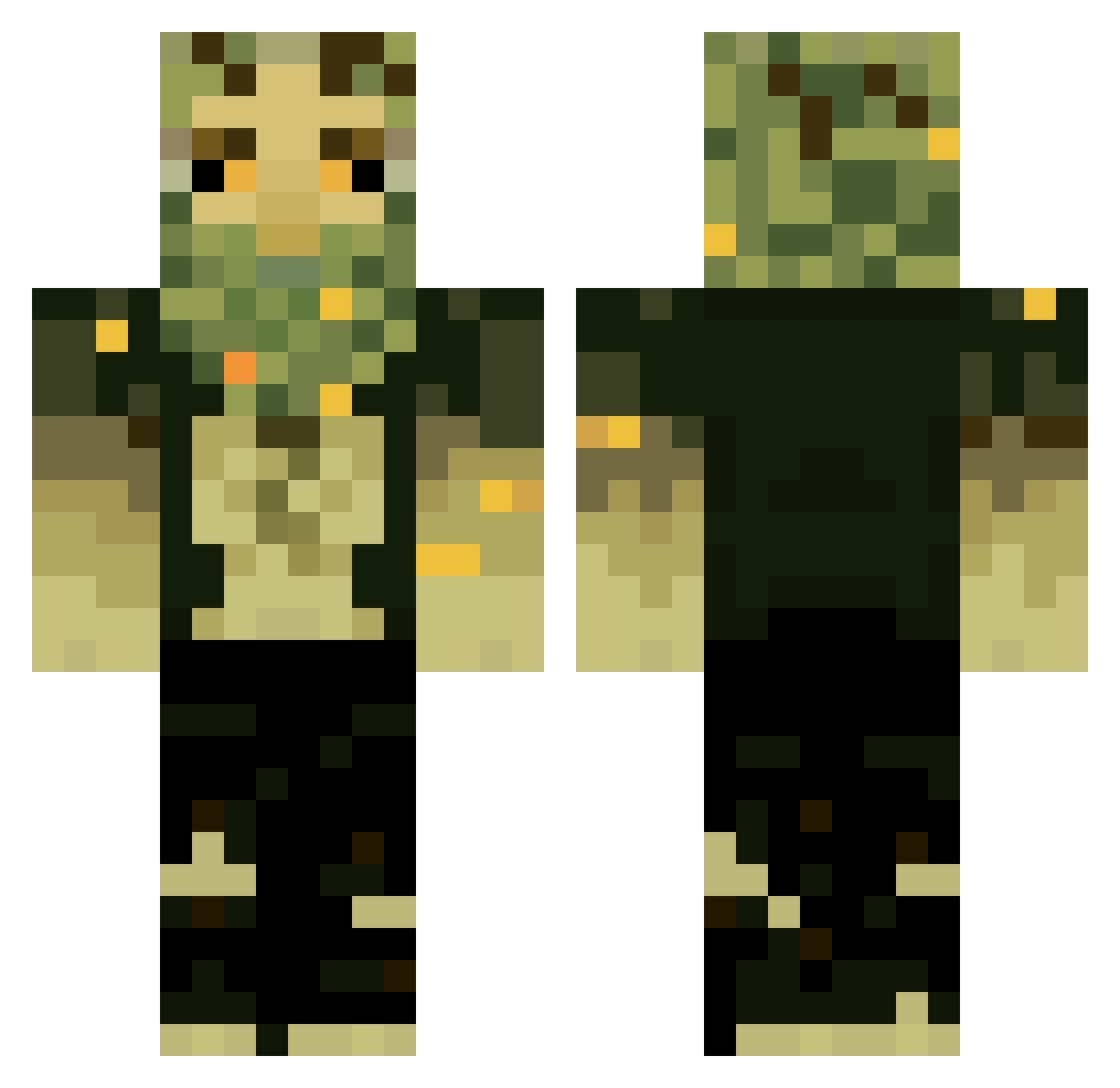 Pyroshox Minecraft skin, front and back view