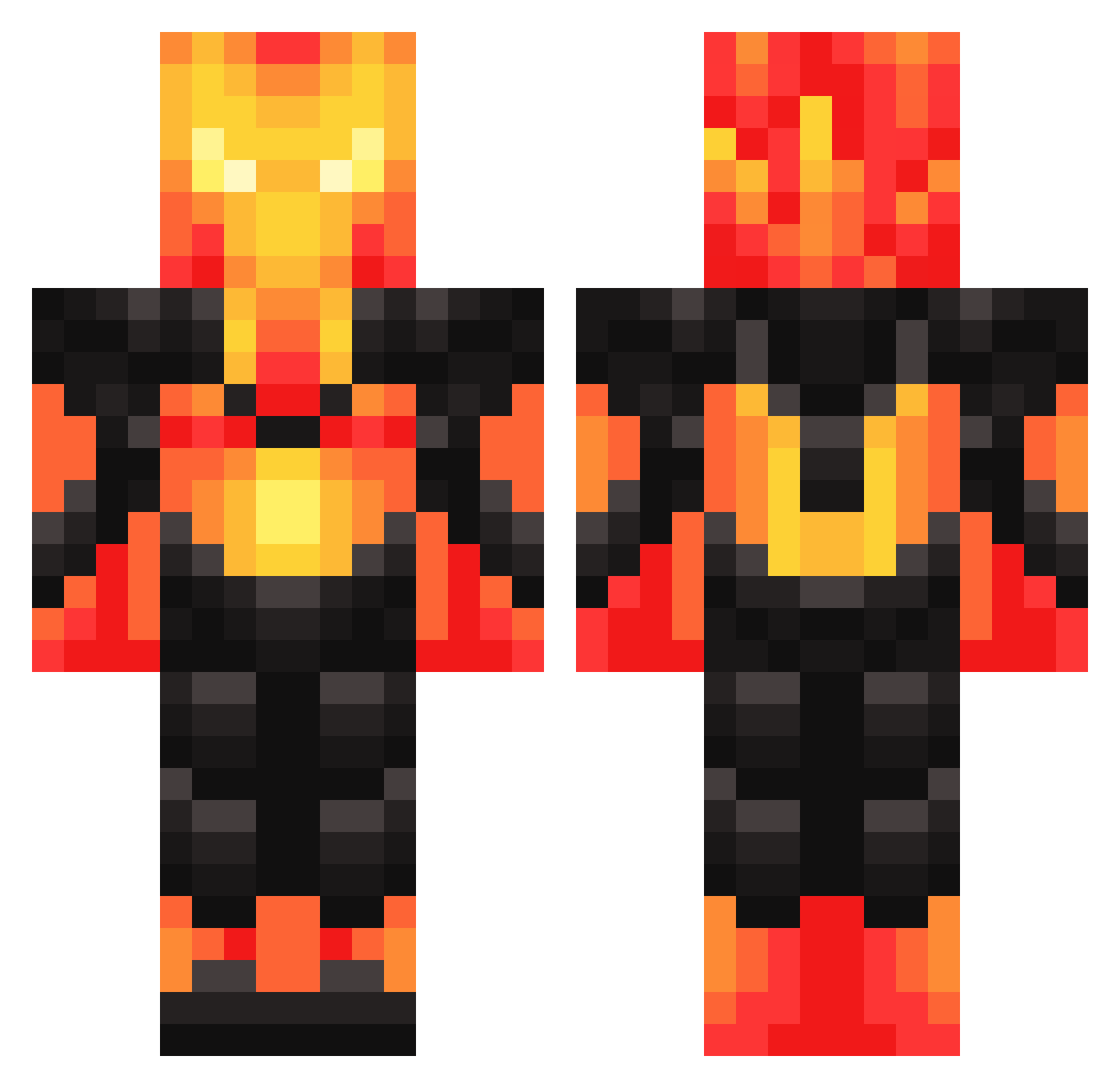 deflagrator Minecraft skin, front and back view