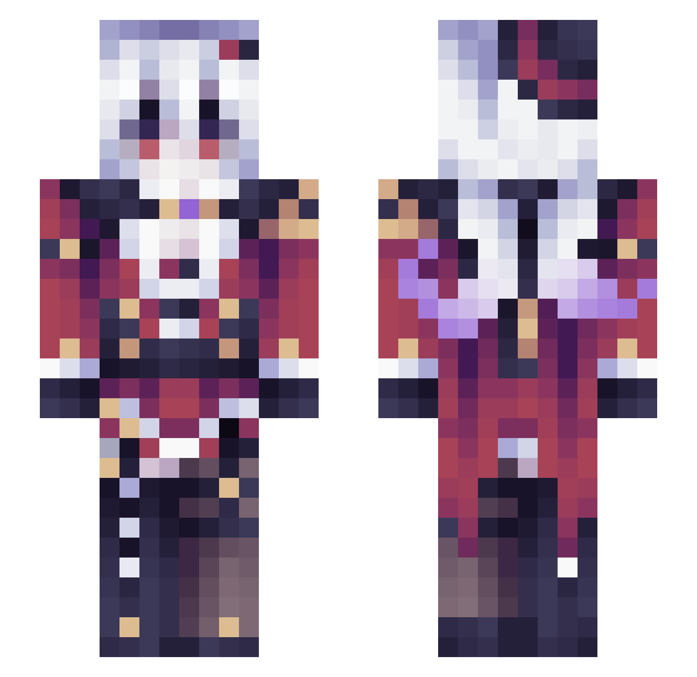 Assaneth Minecraft skin, front and back view
