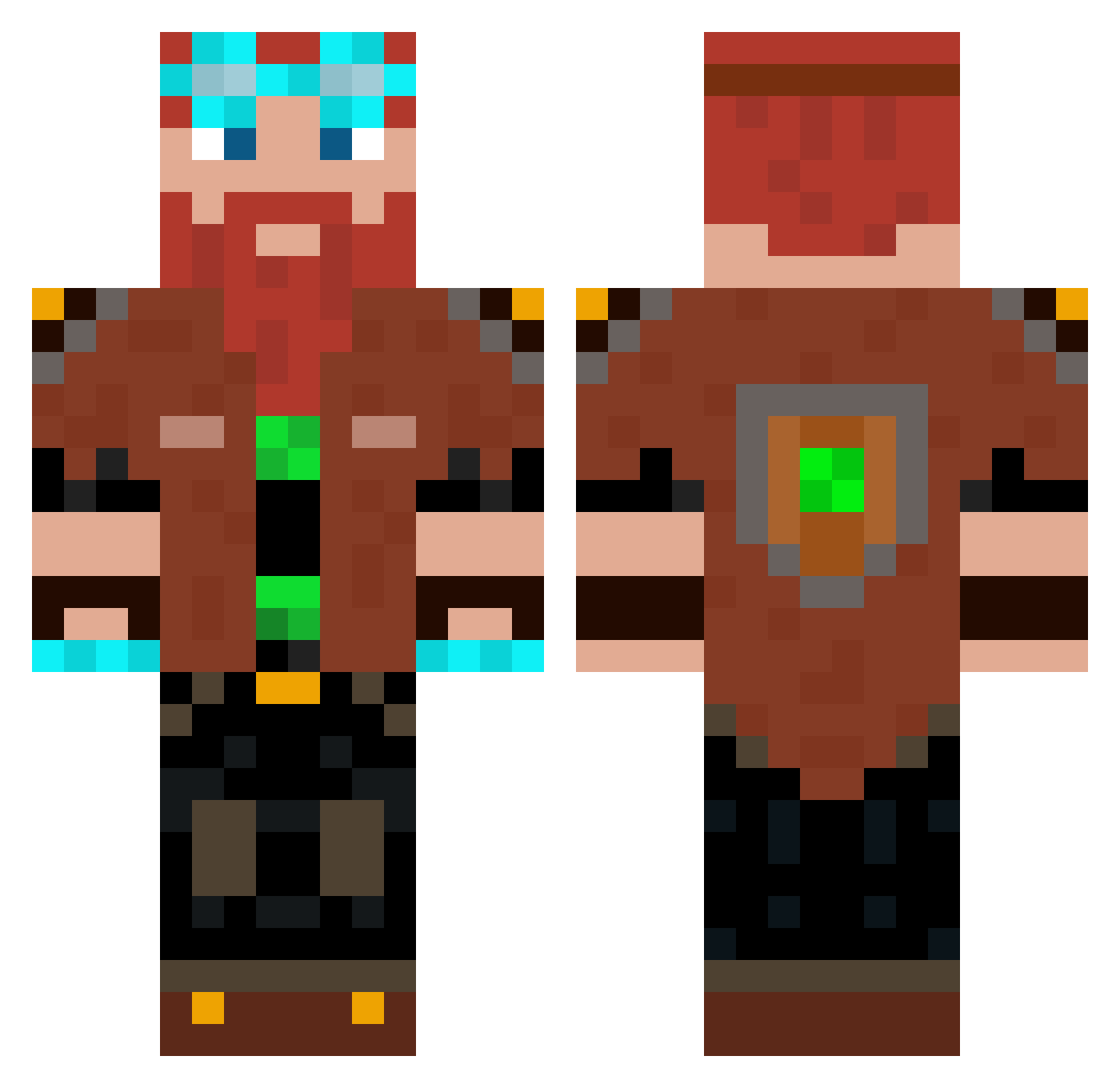 PurelyCode Minecraft skin, front and back view