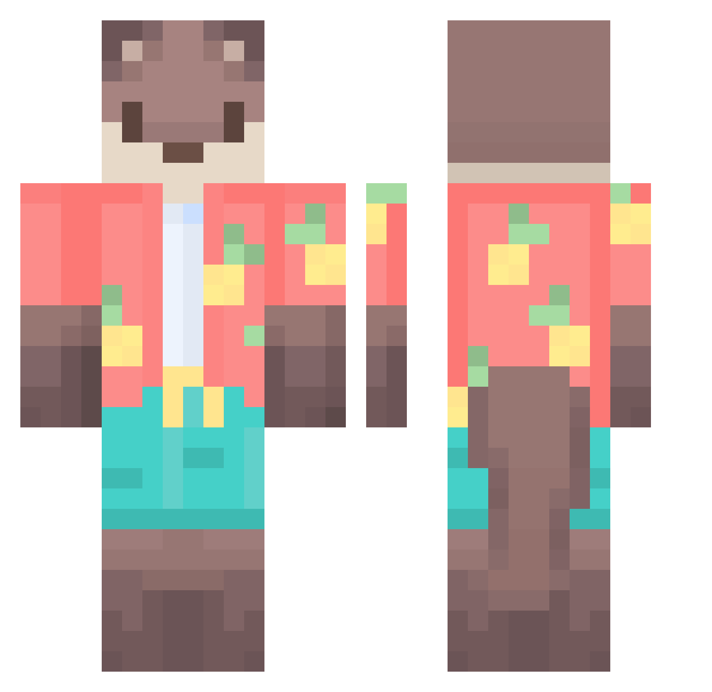 KokozanSasazan Minecraft skin, front and back view