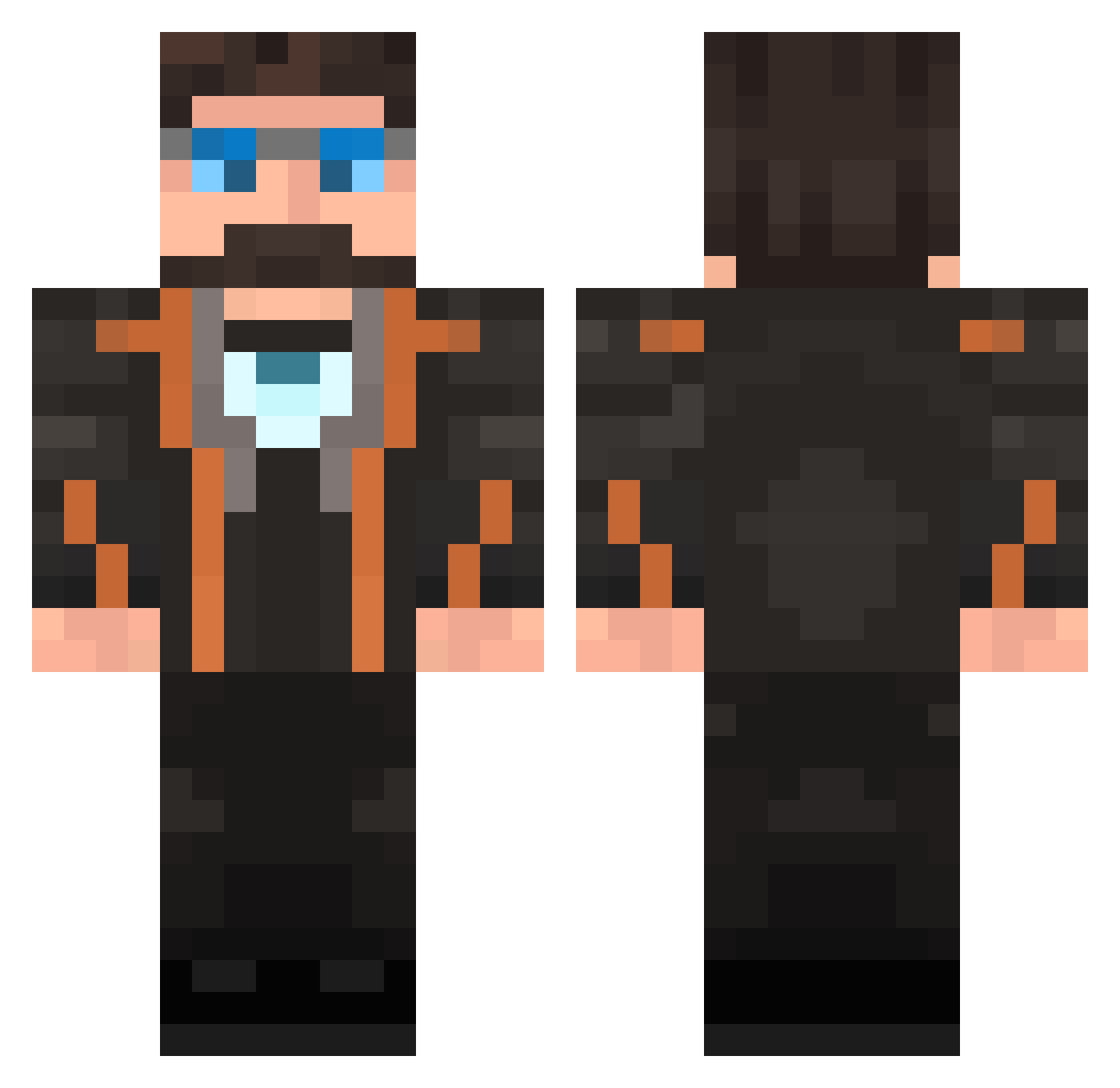 TCCSmoke Minecraft skin, front and back view