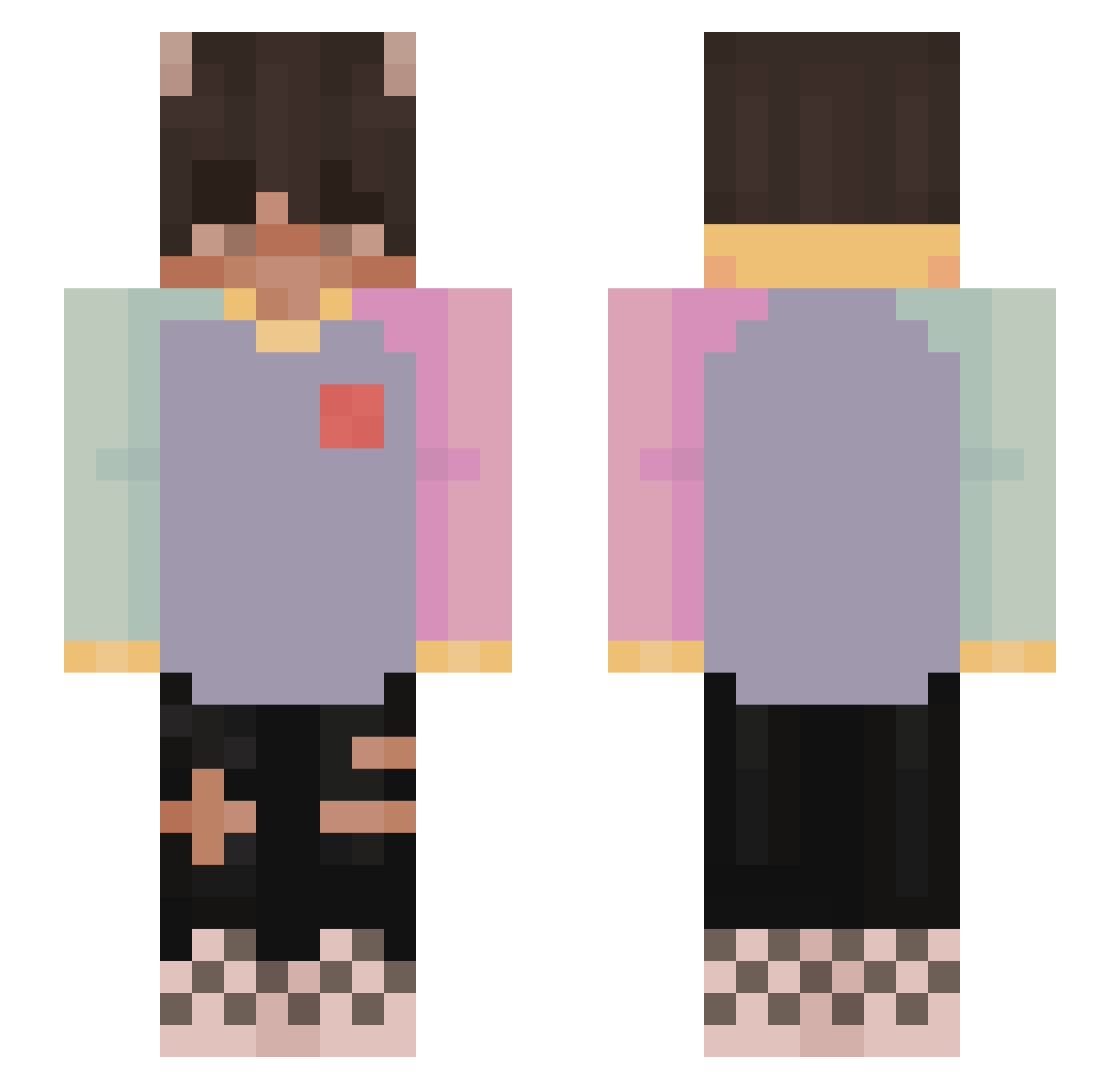 suffocation Minecraft skin, front and back view
