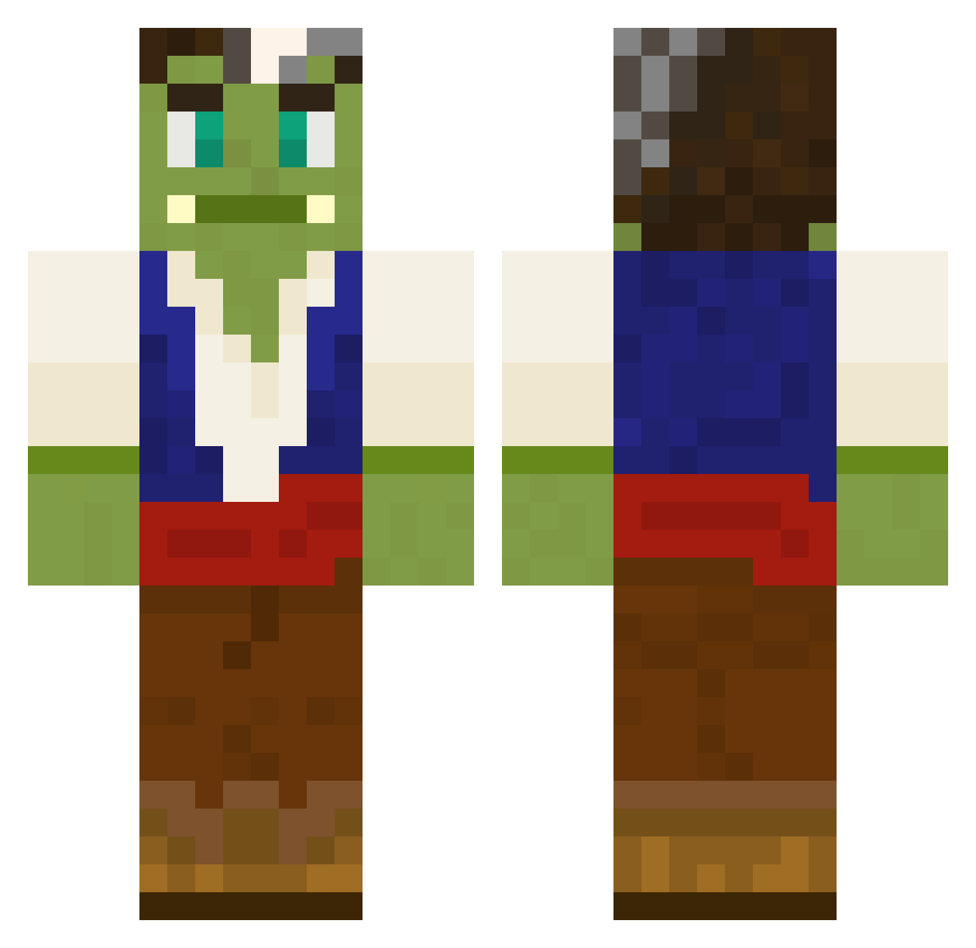 Factorial Minecraft skin, front and back view