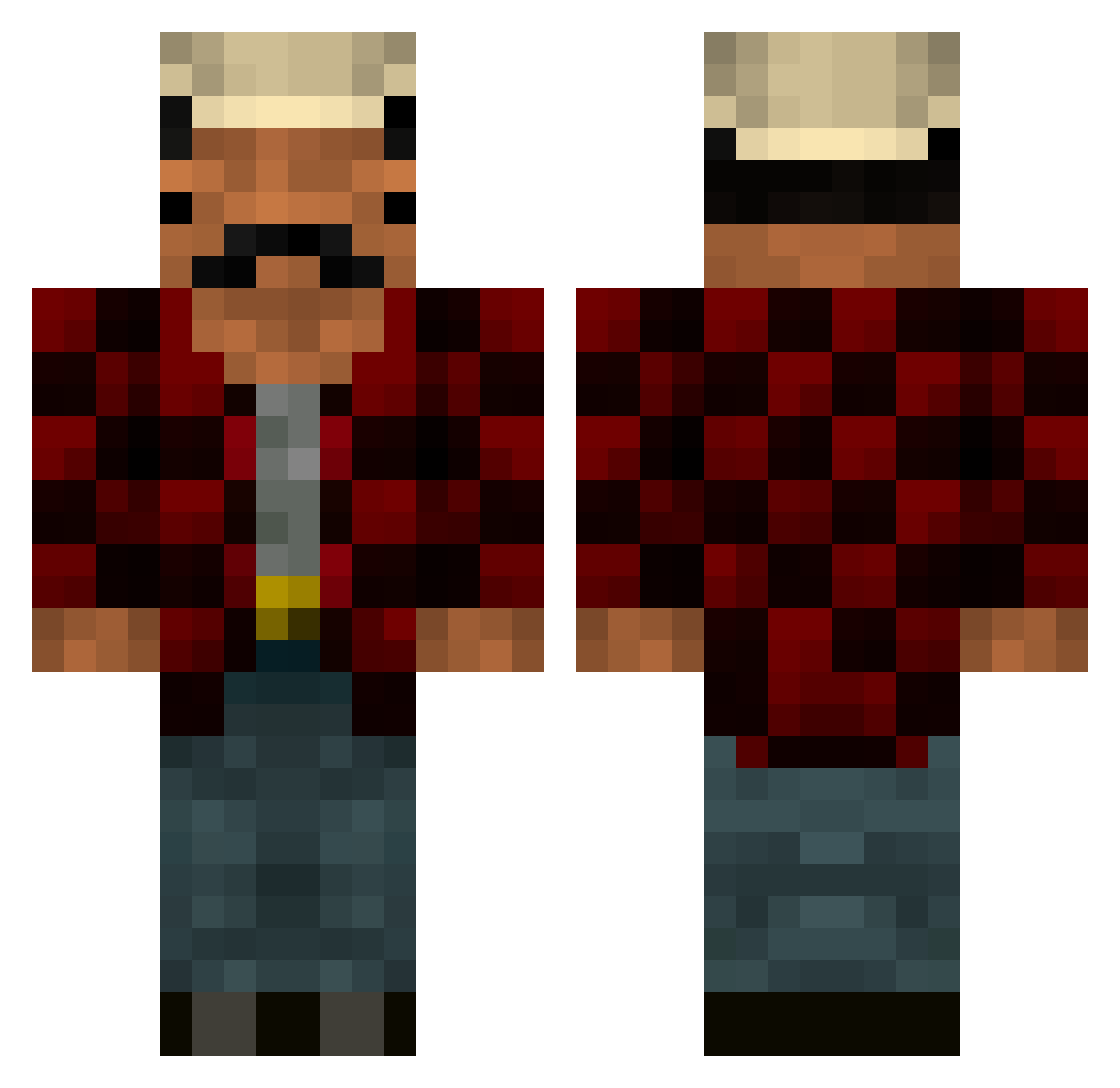 qpxl Minecraft skin, front and back view