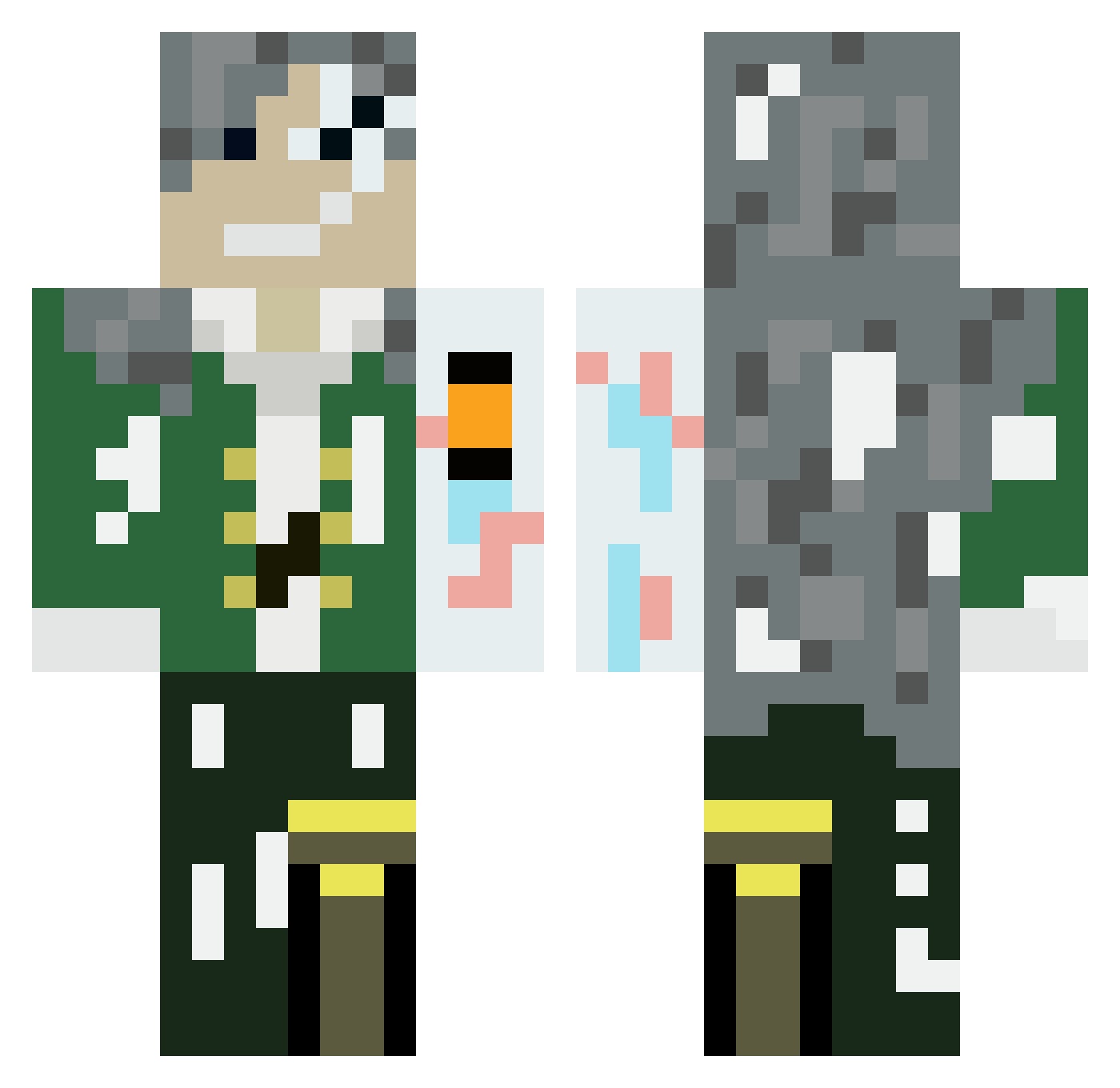 aSilly Minecraft skin, front and back view