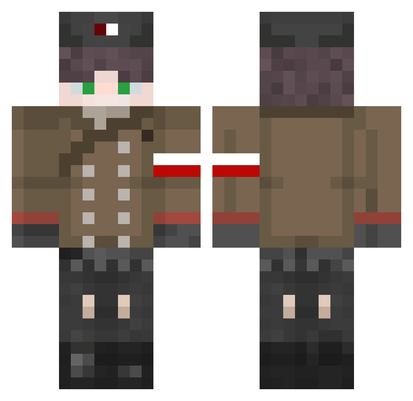 RYBX Minecraft skin, front and back view