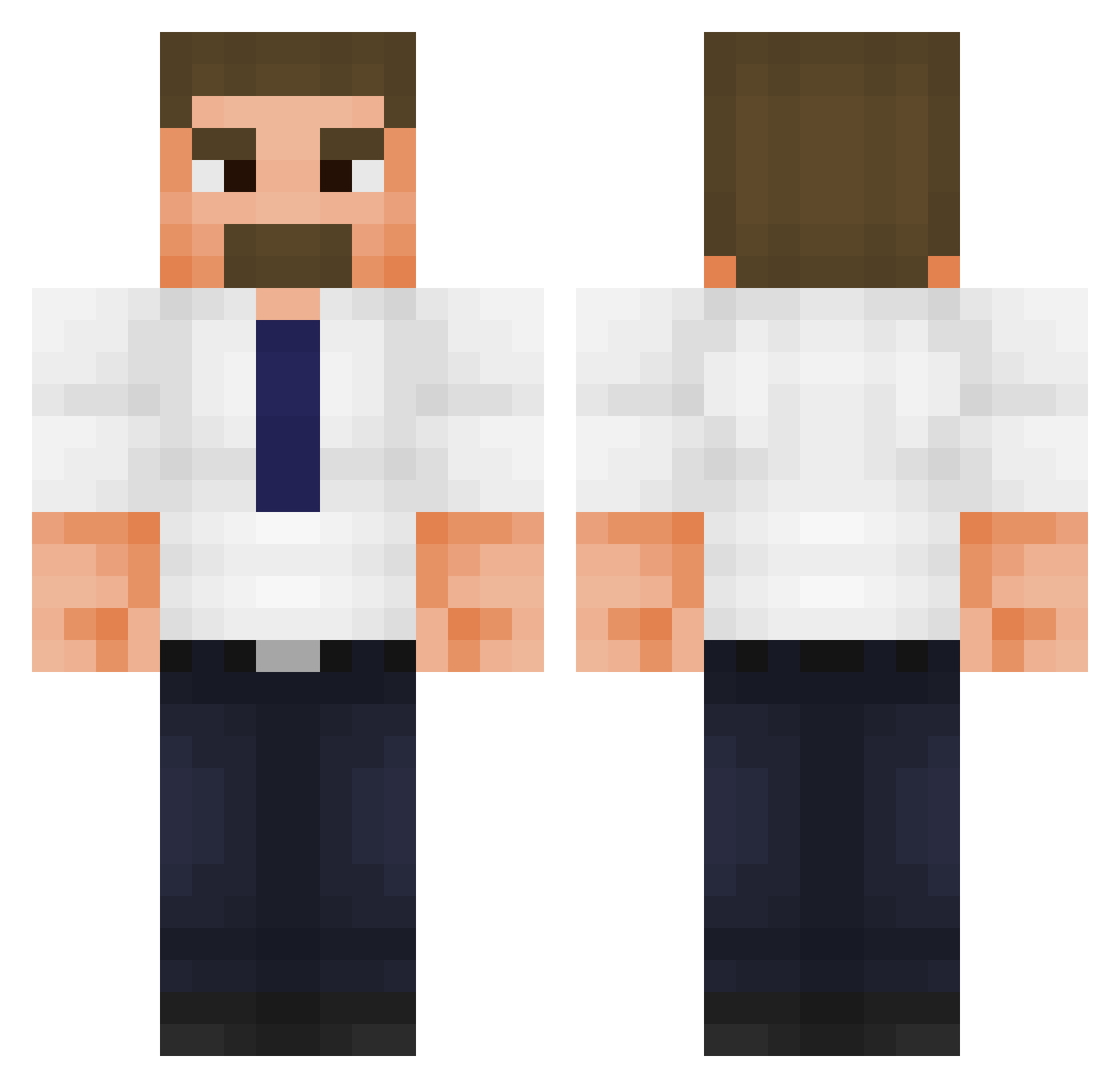 Philiderbot Minecraft skin, front and back view