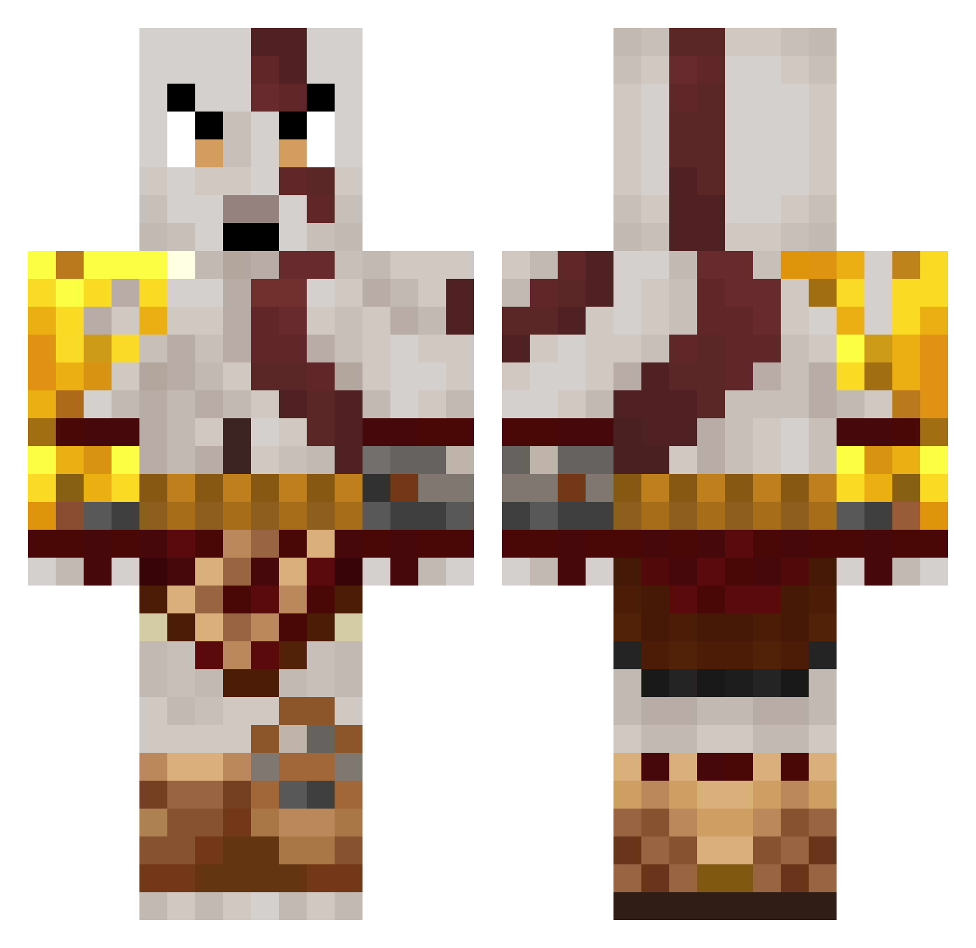 ThGodOfWar Minecraft skin, front and back view