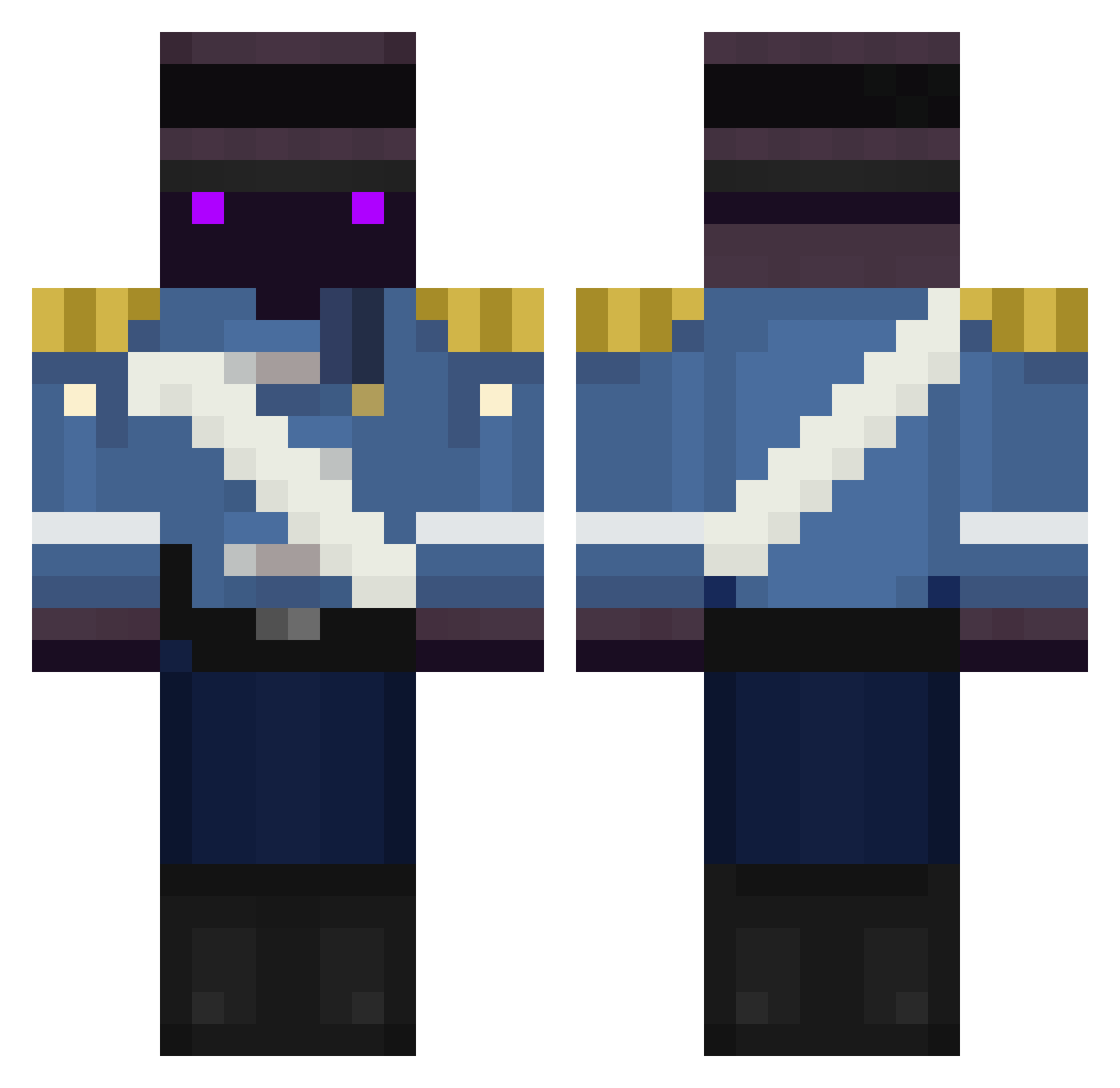 Zylander Minecraft skin, front and back view