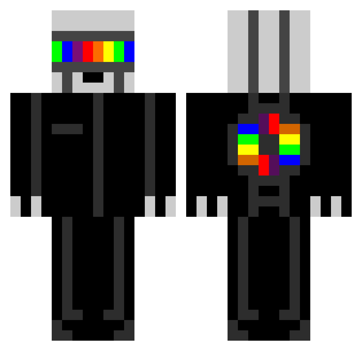 Radionuclide Minecraft skin, front and back view