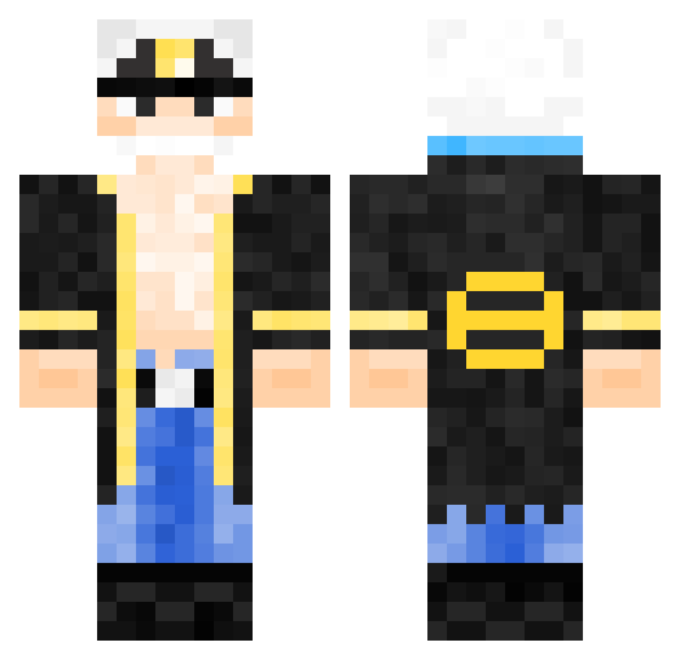 ManlyNerd Minecraft skin, front and back view