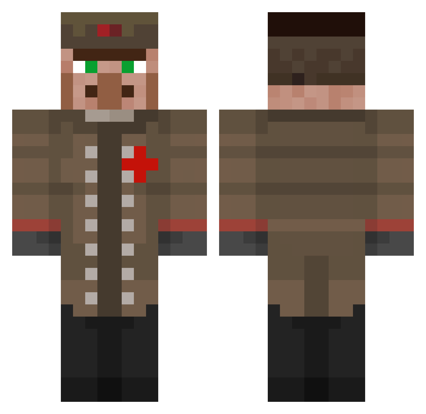VillagerVideo Minecraft skin, front and back view