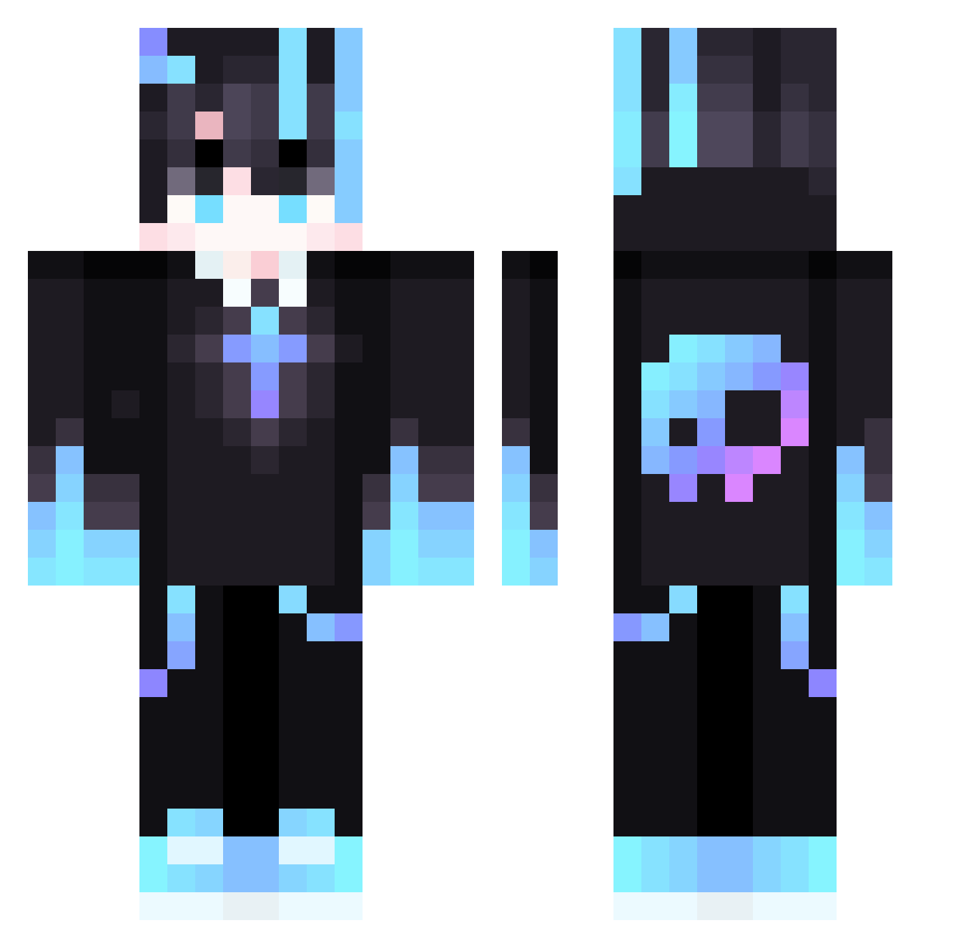 SoftFrostAlt Minecraft skin, front and back view