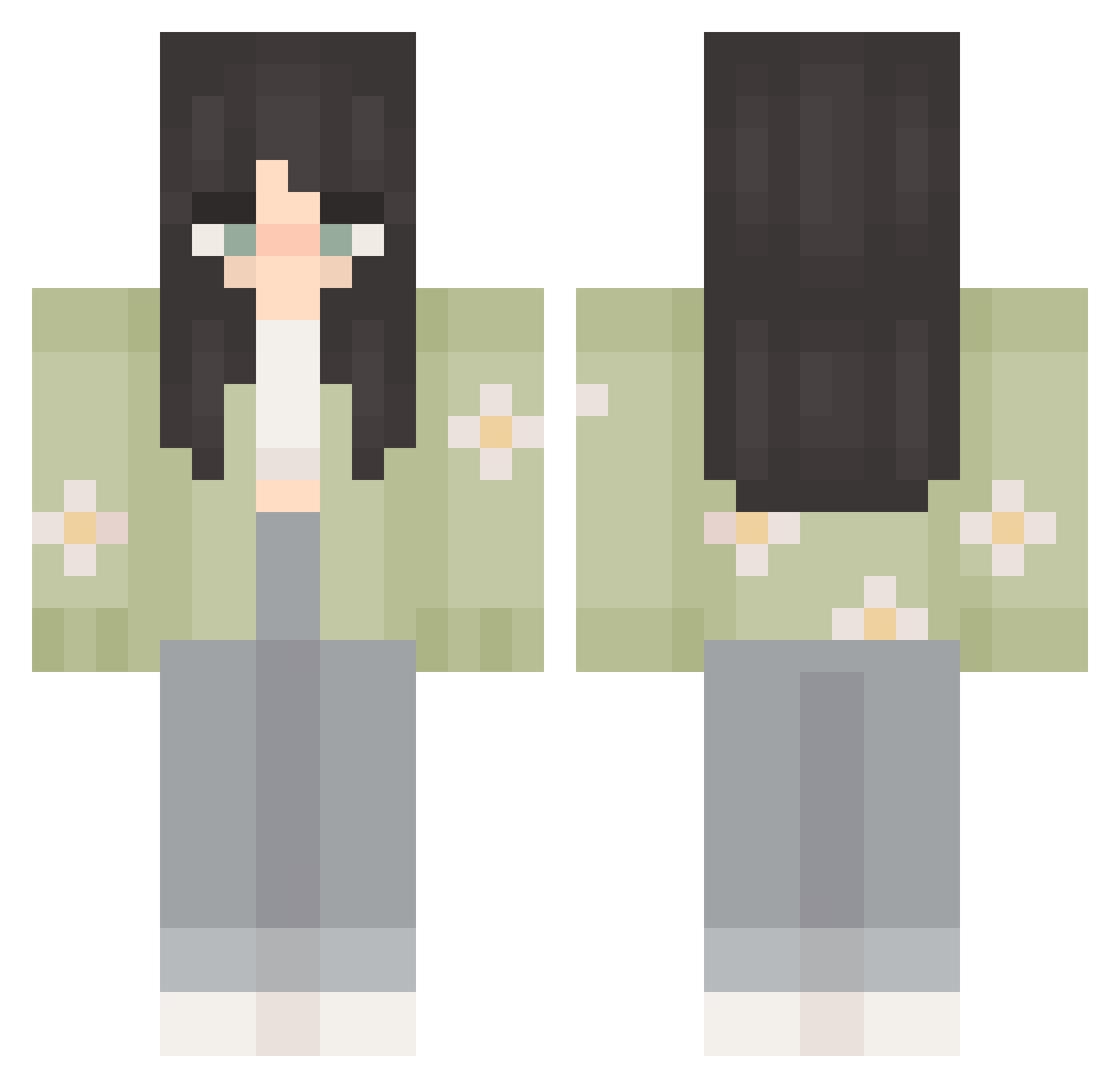 DiscoDuckiee Minecraft skin, front and back view