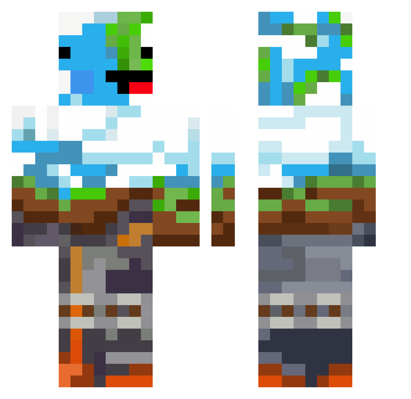 Geographical Minecraft skin, front and back view