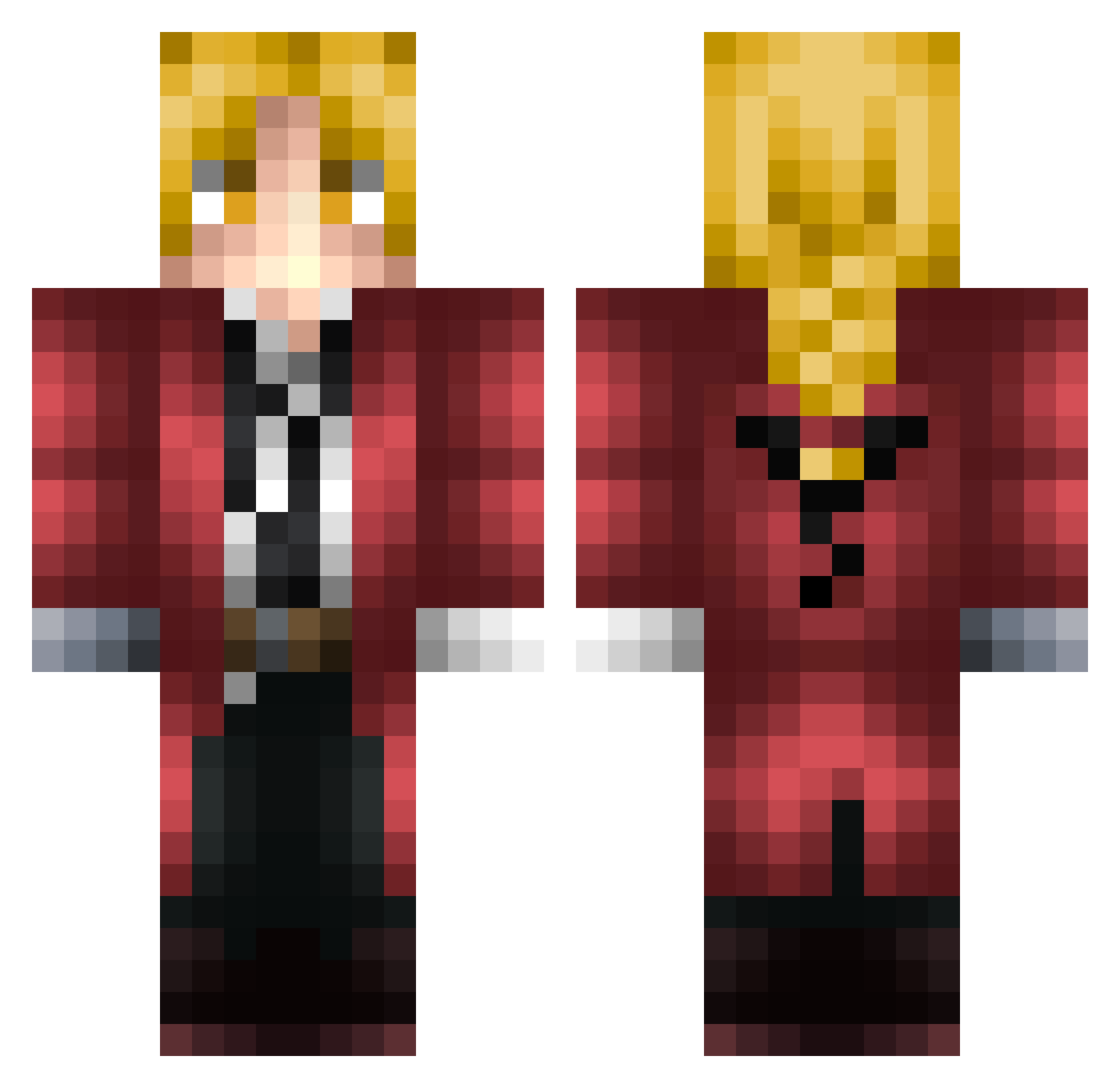 Blackyume Minecraft skin, front and back view
