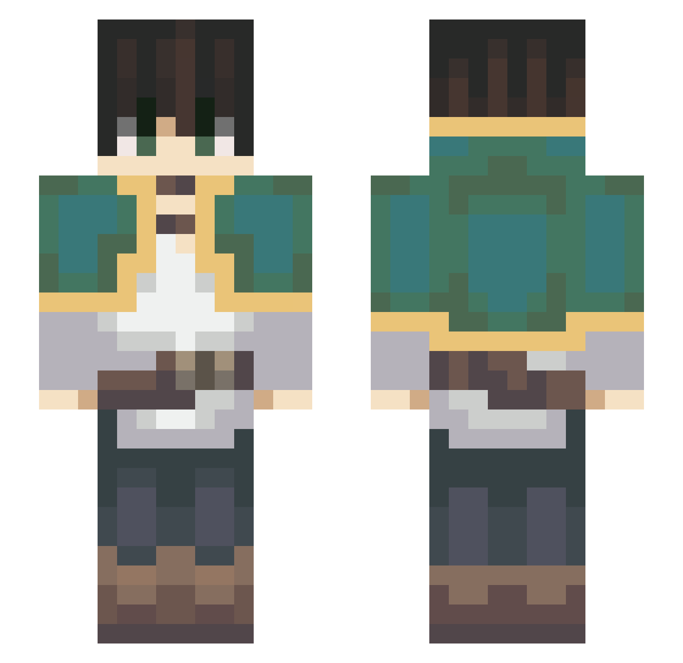 Bpiney Minecraft skin, front and back view