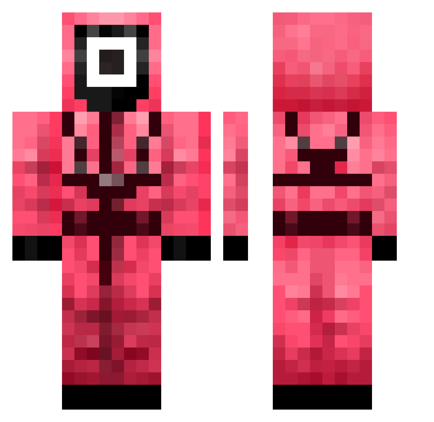 Unbasted Minecraft skin, front and back view