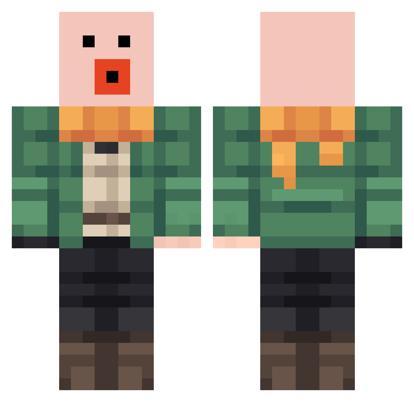 Tubor Minecraft skin, front and back view