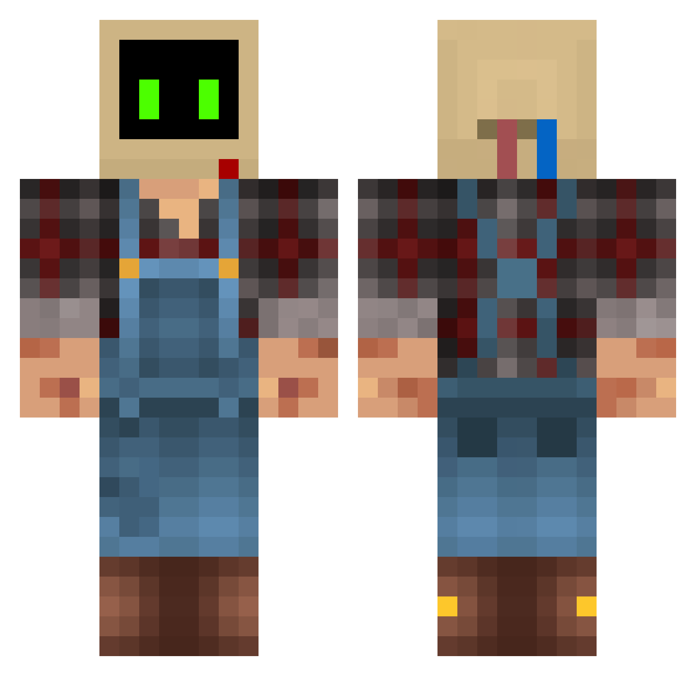 MegaBigGains Minecraft skin, front and back view