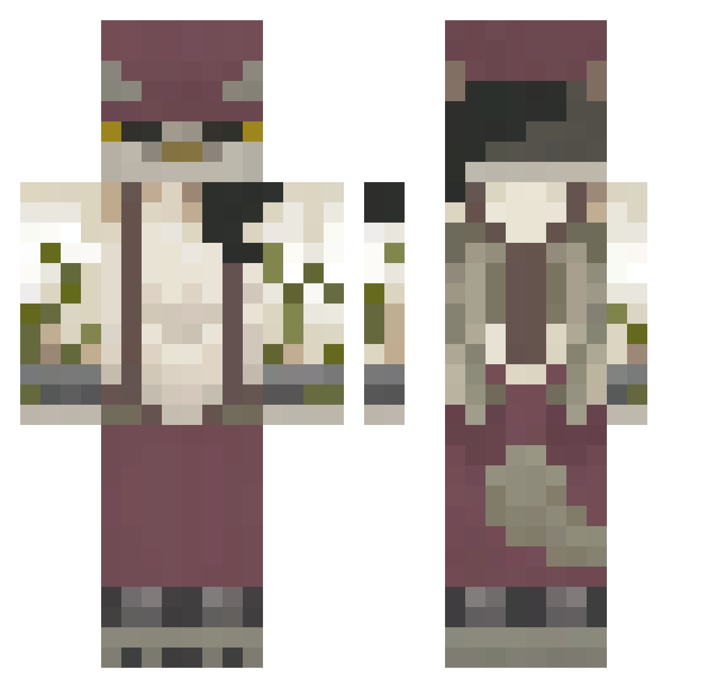 Dinoski Minecraft skin, front and back view