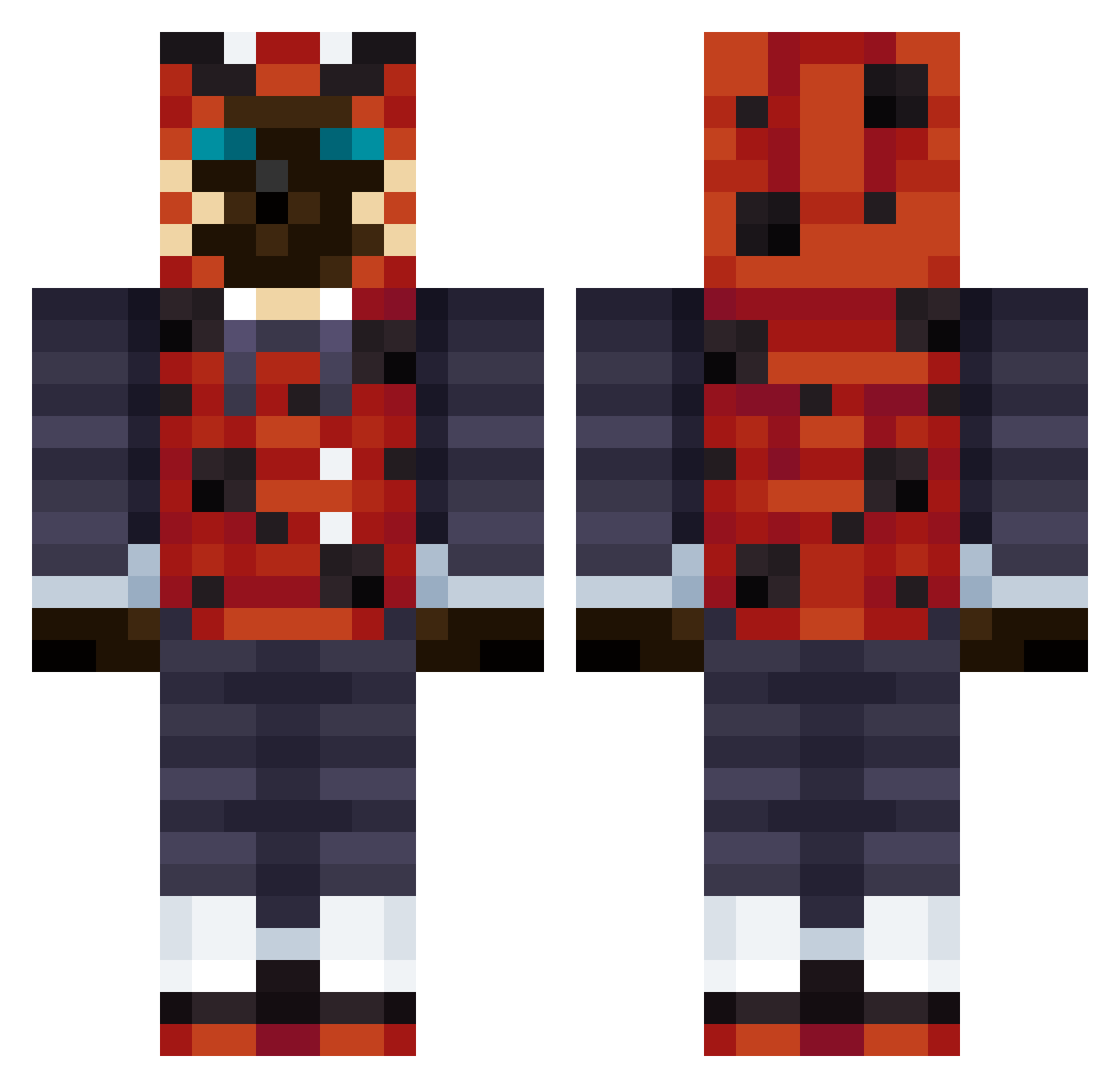 Antfrost Minecraft skin, front and back view