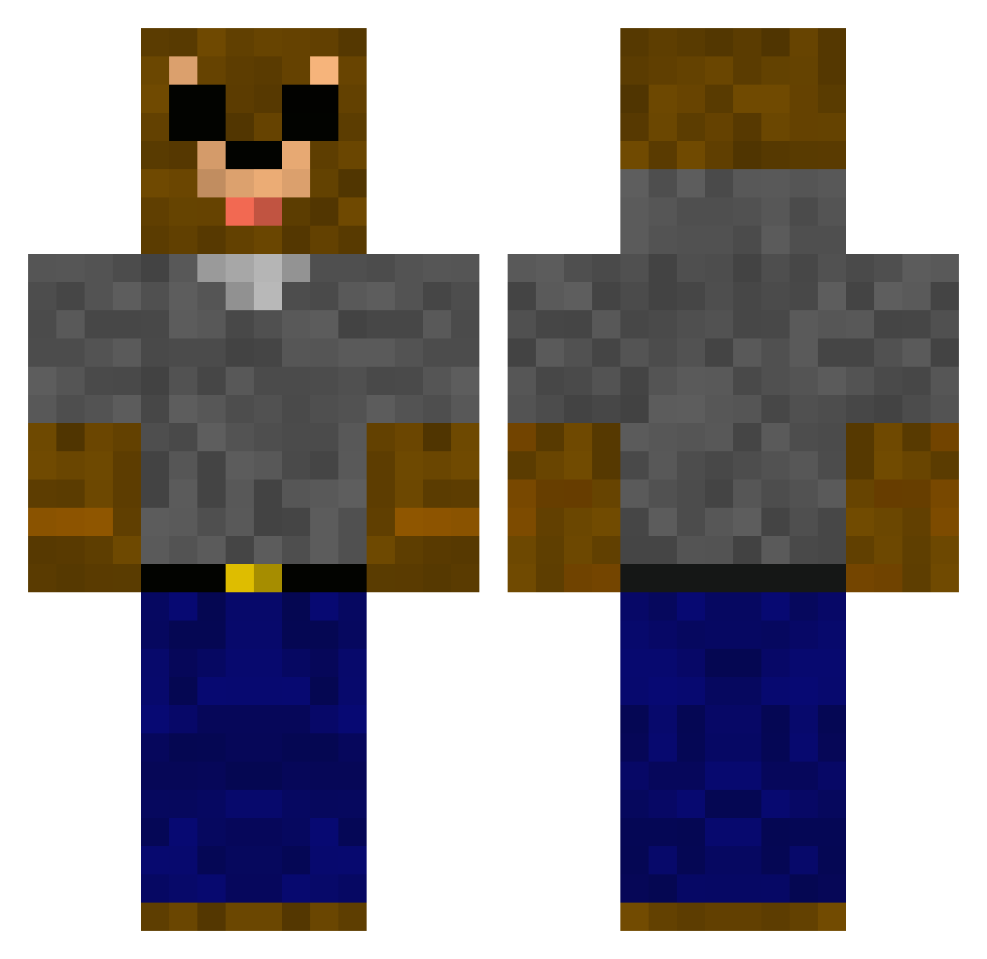 Thirsted Minecraft skin, front and back view