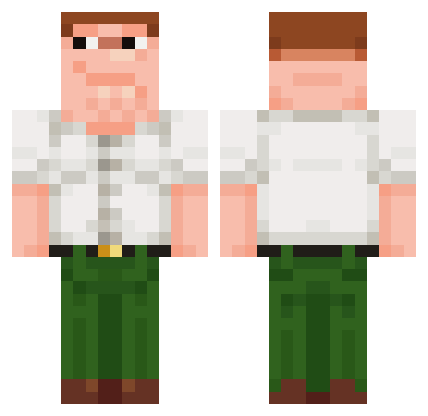 Potazzium Minecraft skin, front and back view