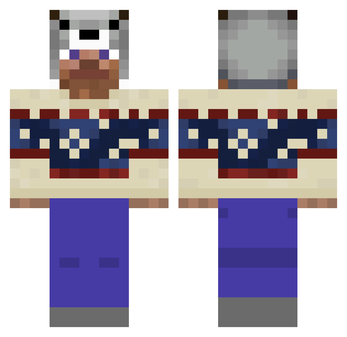 Santtx Minecraft skin, front and back view
